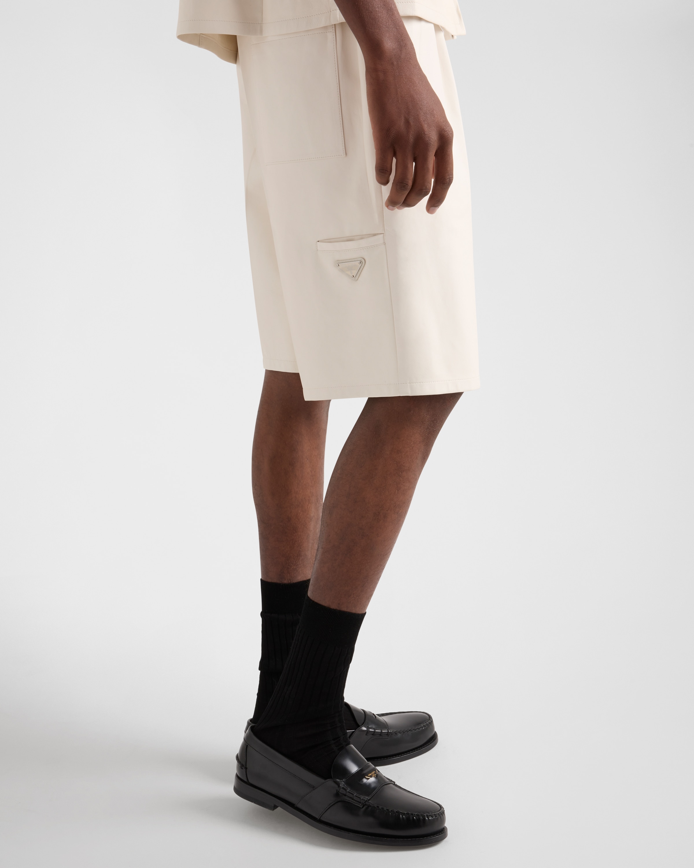 Prada Nappa Leather Bermudas In Chalk White