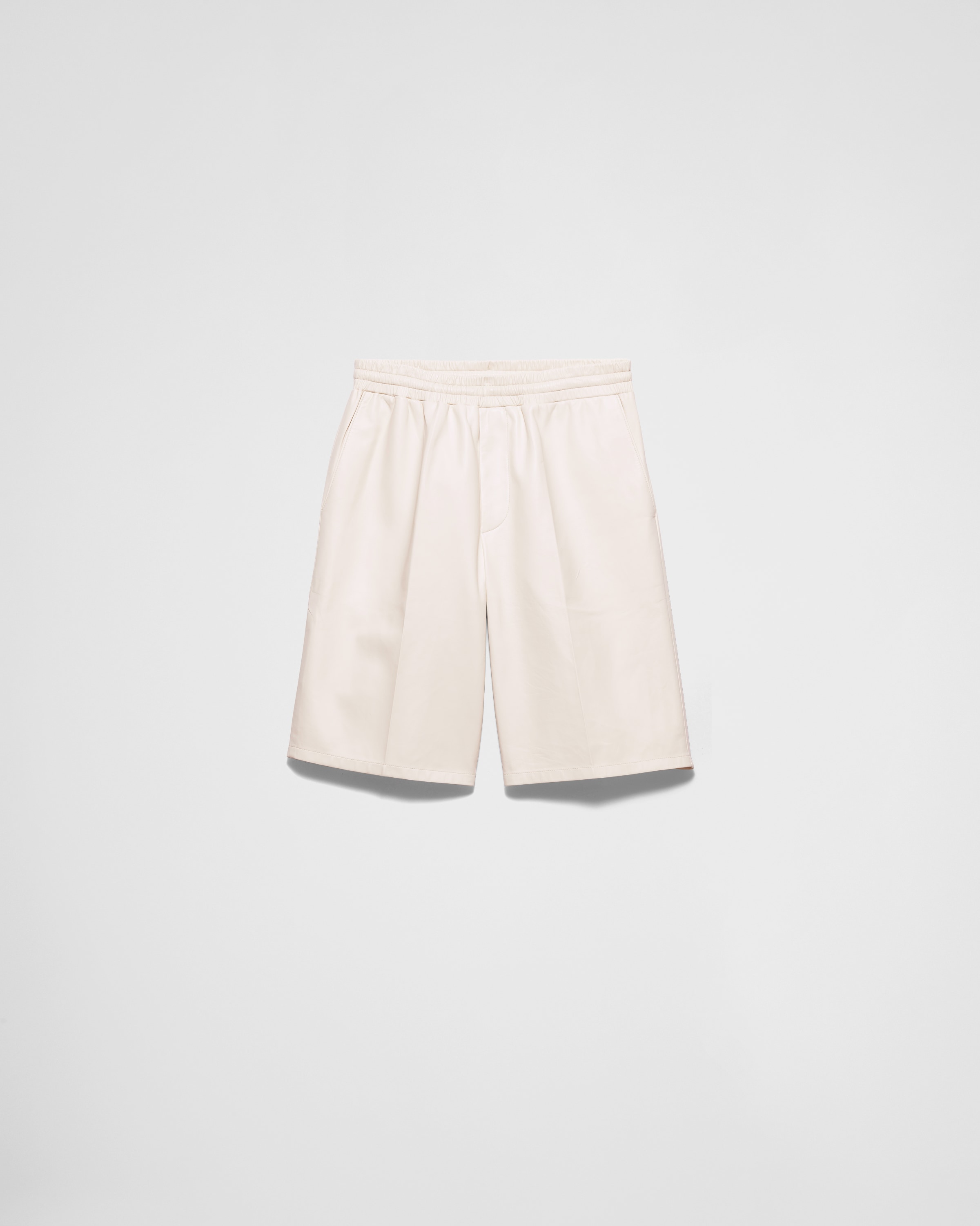 Prada Nappa Leather Bermudas In Chalk White