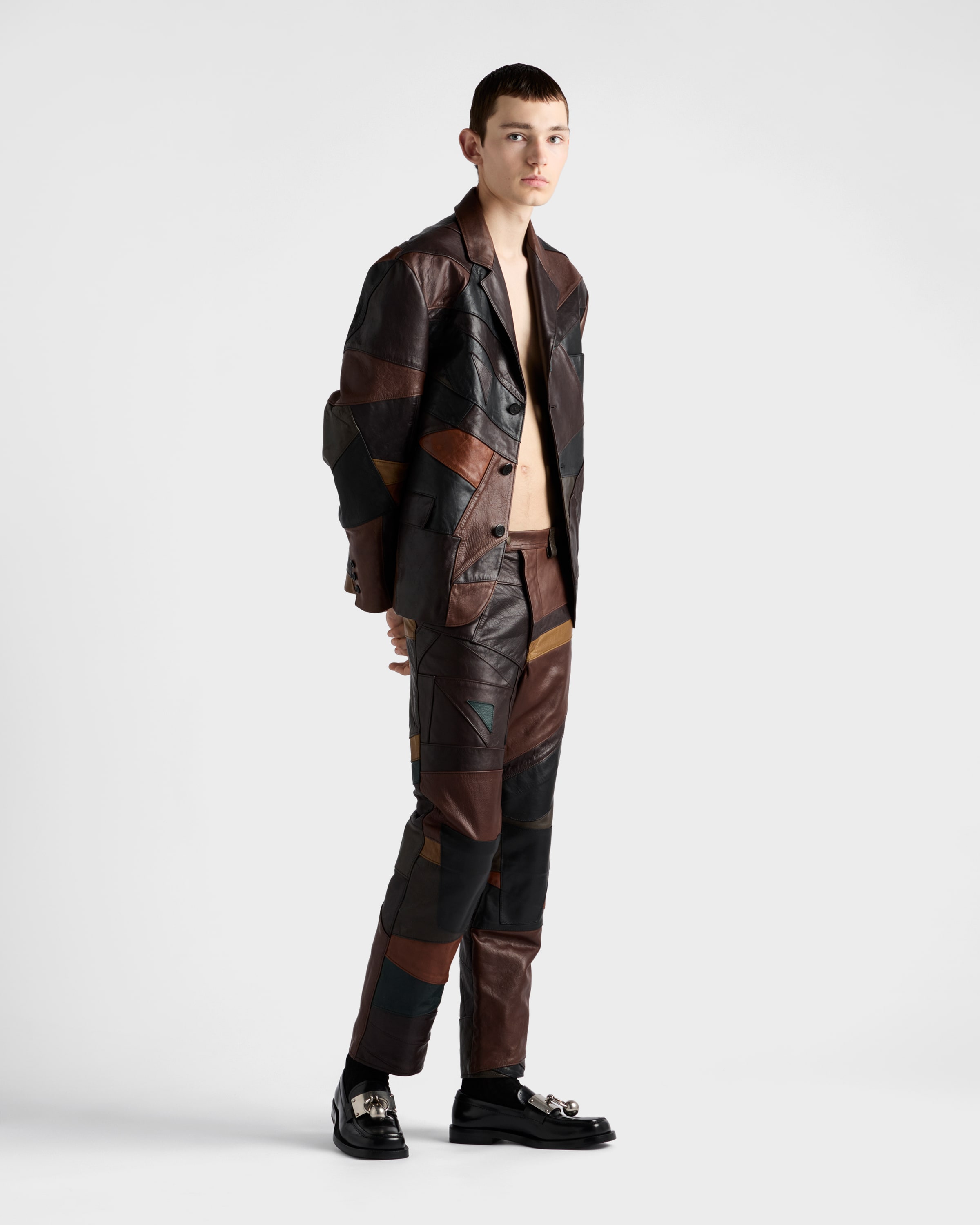 Patchwork leather pants
