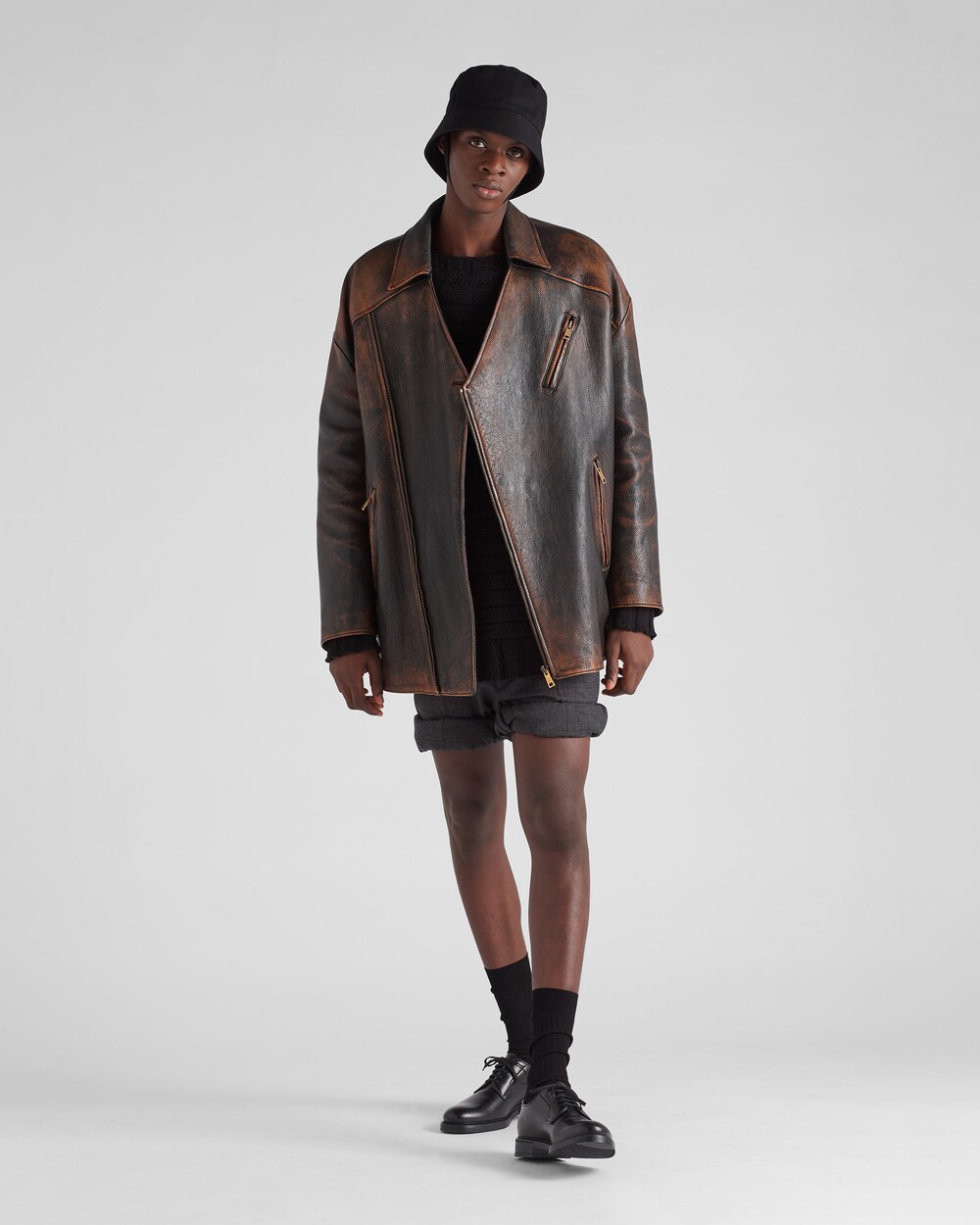 Black Nappa leather caban jacket | Prada
