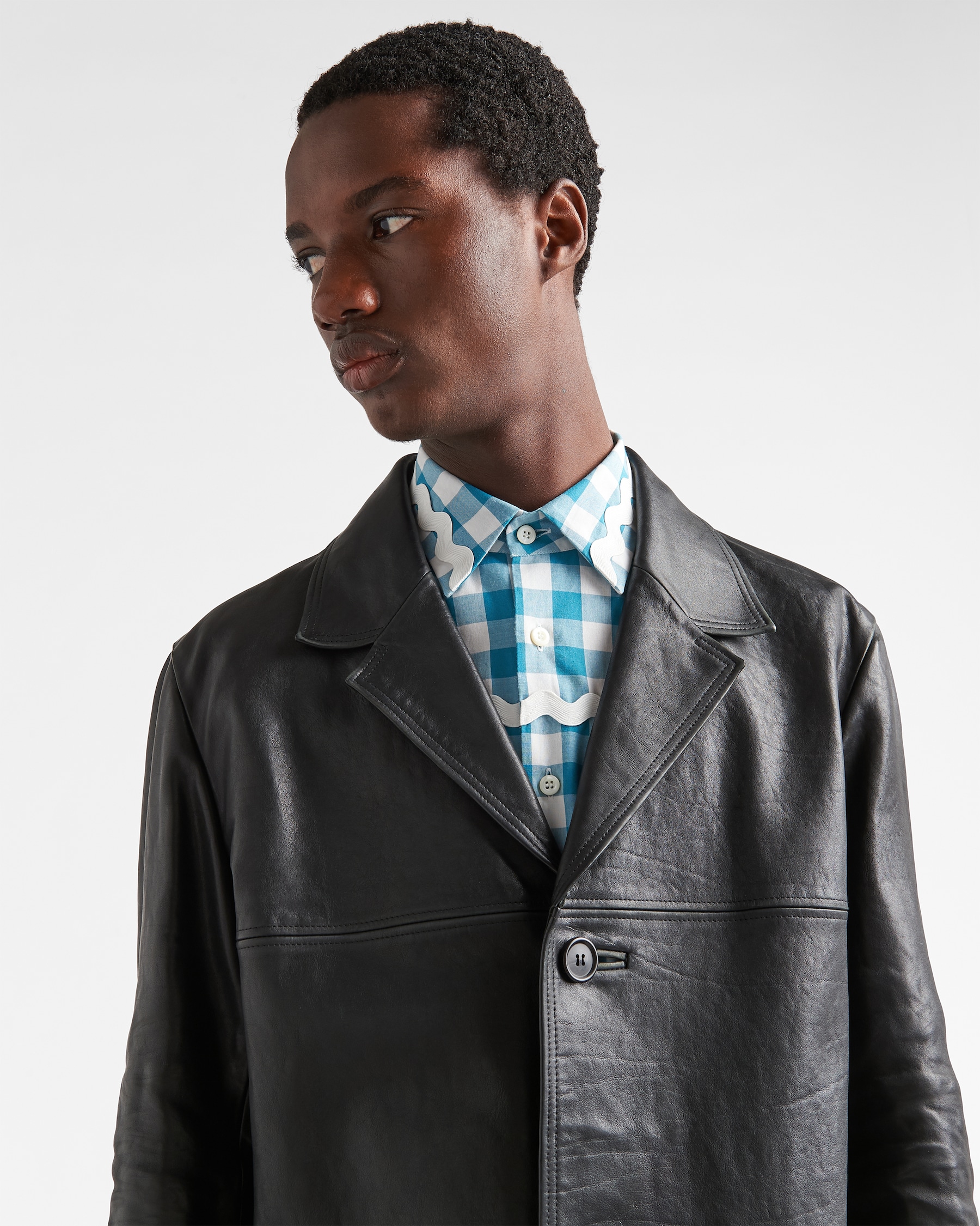 Black Leather Pea Coat PRADA