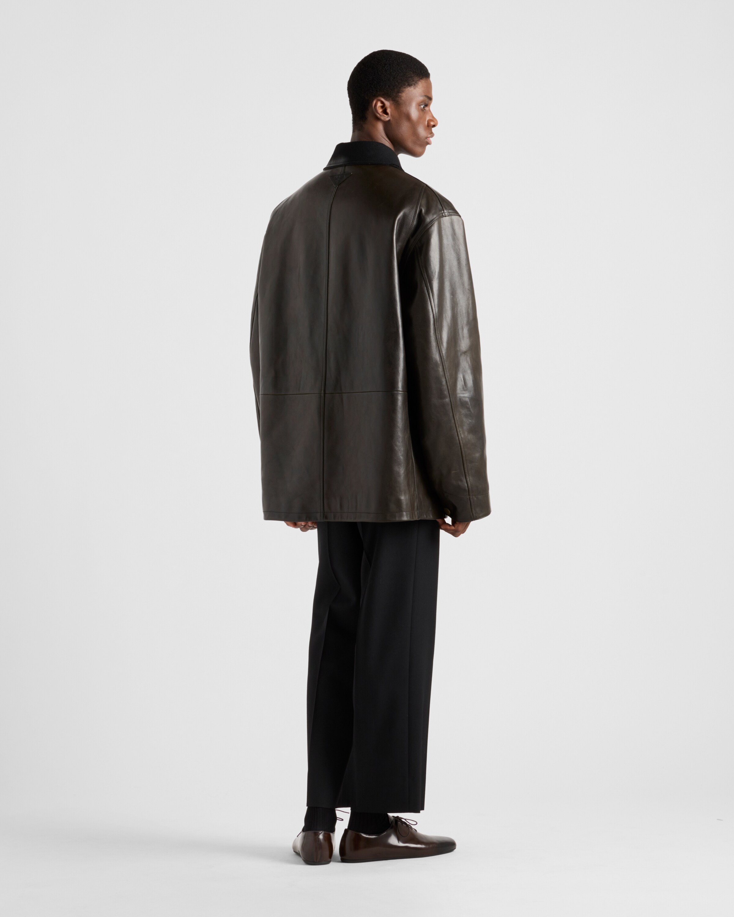 Olive Green Leather and shearling caban jacket | PRADA - United States