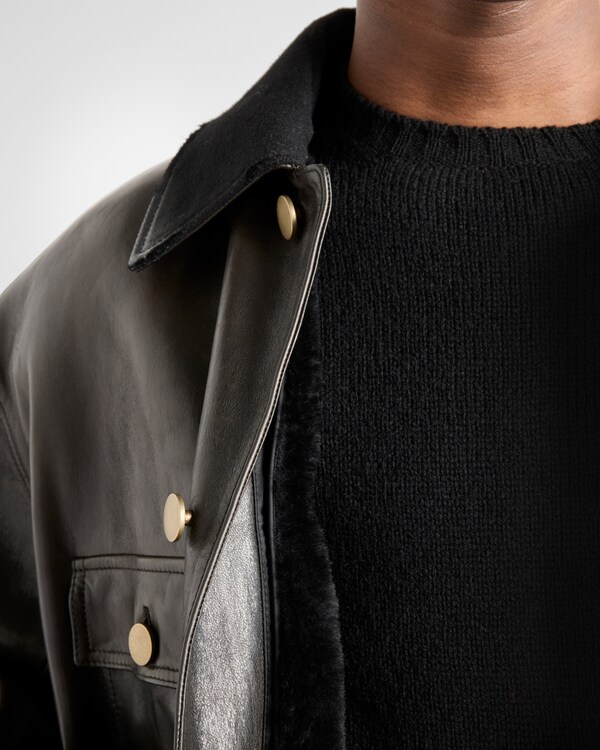 Leather and shearling caban jacket - Olive Green Leather and shearling caban jacket - Olive Green