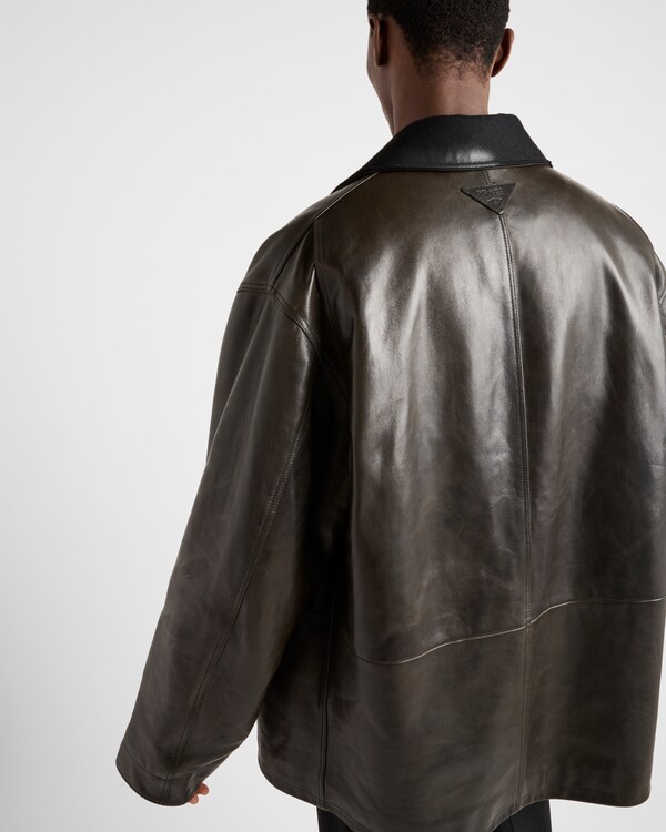 Leather and shearling caban jacket - Olive Green Leather and shearling caban jacket - Olive Green