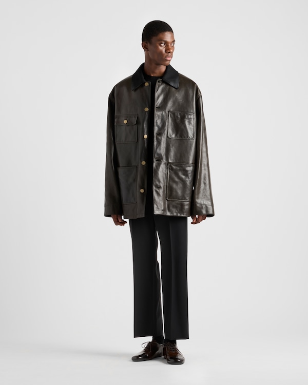 Leather and shearling caban jacket - Olive Green Leather and shearling caban jacket - Olive Green