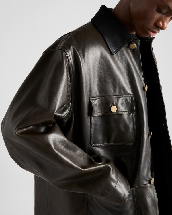 Leather and shearling caban jacket - Olive Green Leather and shearling caban jacket - Olive Green