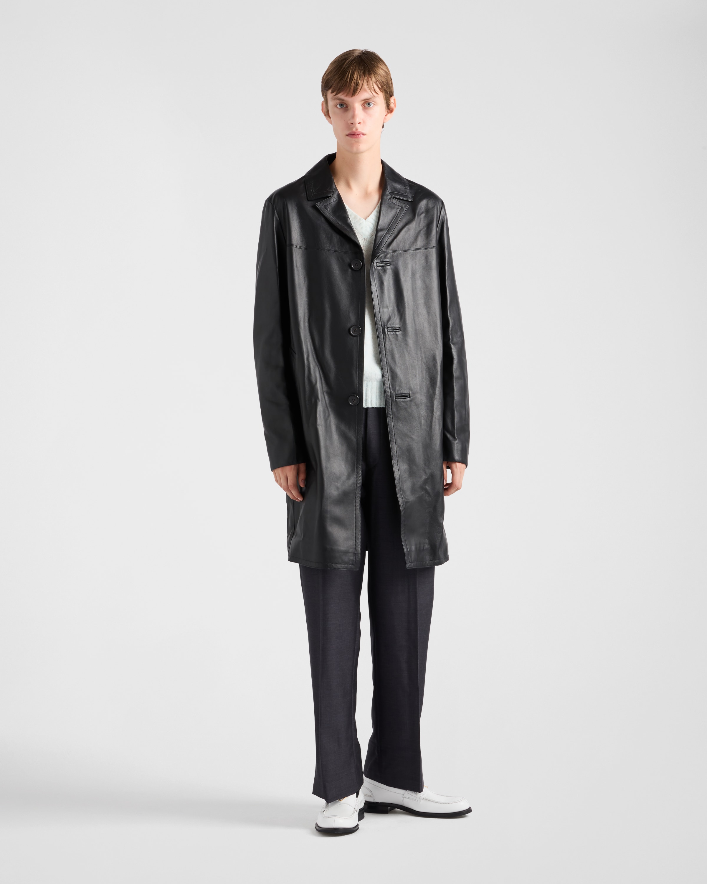 レザージャケット・コート PRADA SINGLE-BREASTED SHINY NAPPA COAT Prada Nappa leather coat | REVERSIBLE