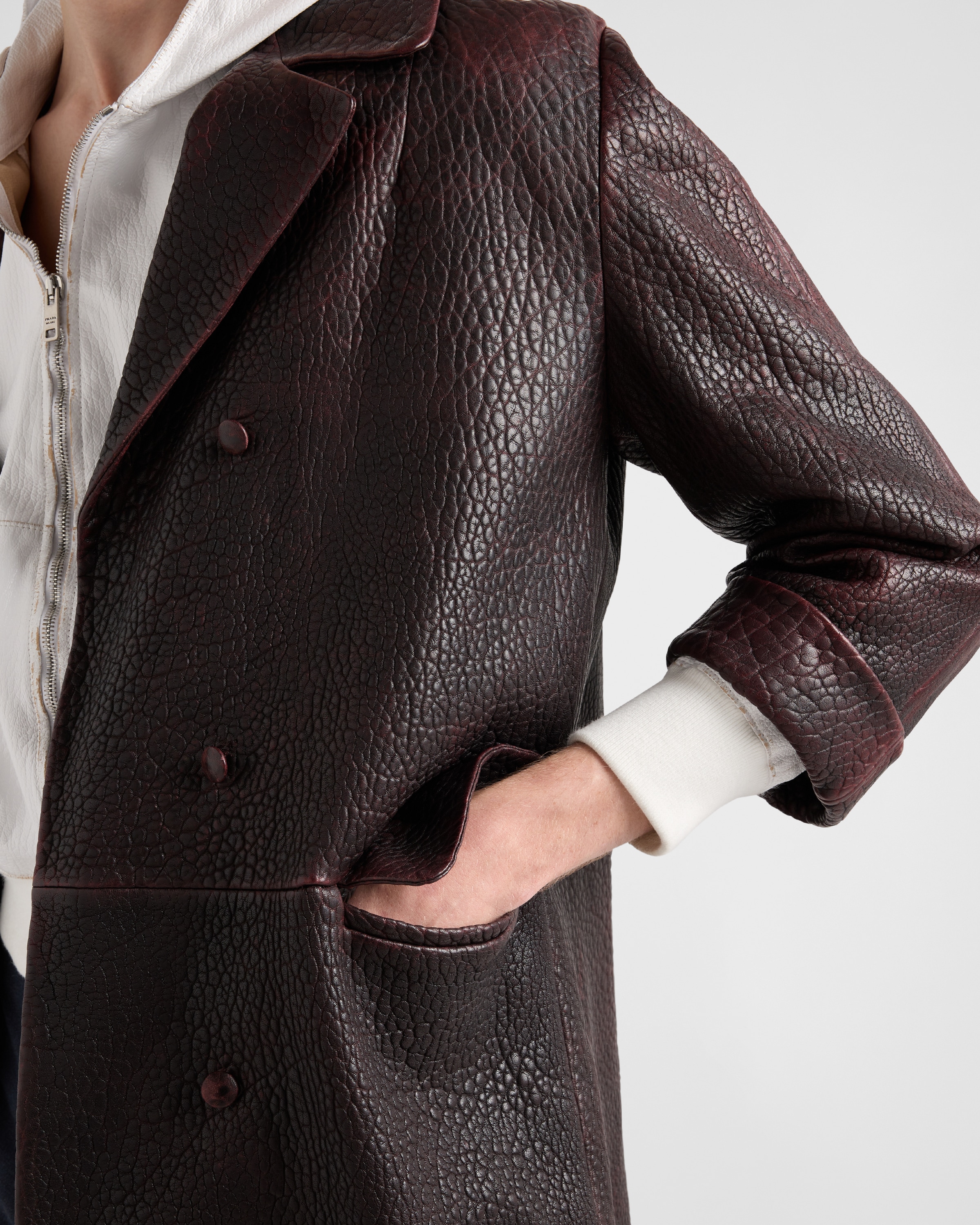 Cordovan Double-breasted Nappa Leather Coat | PRADA