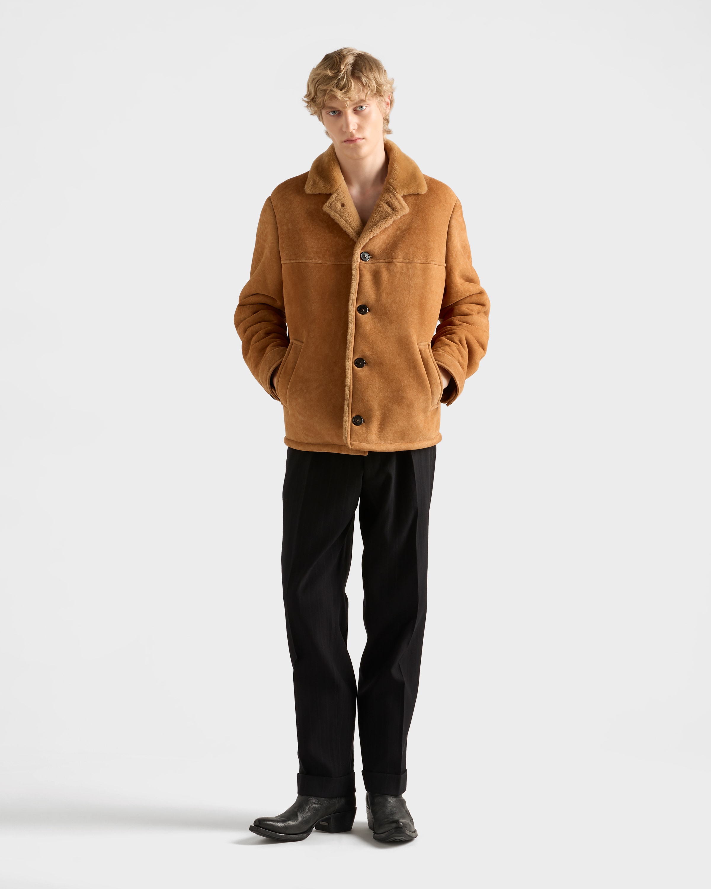 Shearling caban jacket