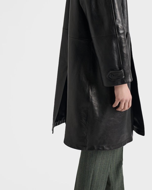 特大尺寸皮革大褸 - 黑色 特大尺寸皮革大褸 - 黑色