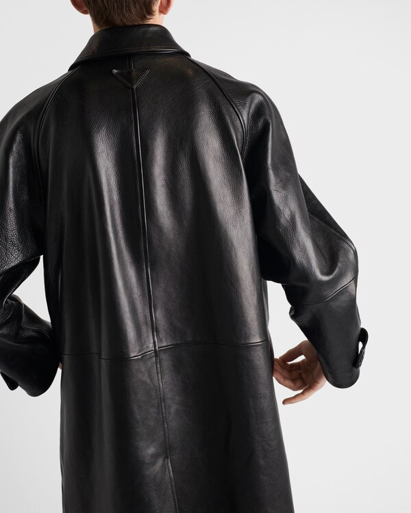 特大尺寸皮革大褸 - 黑色 特大尺寸皮革大褸 - 黑色