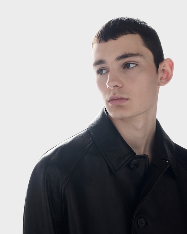 特大尺寸皮革大褸 - 黑色 特大尺寸皮革大褸 - 黑色