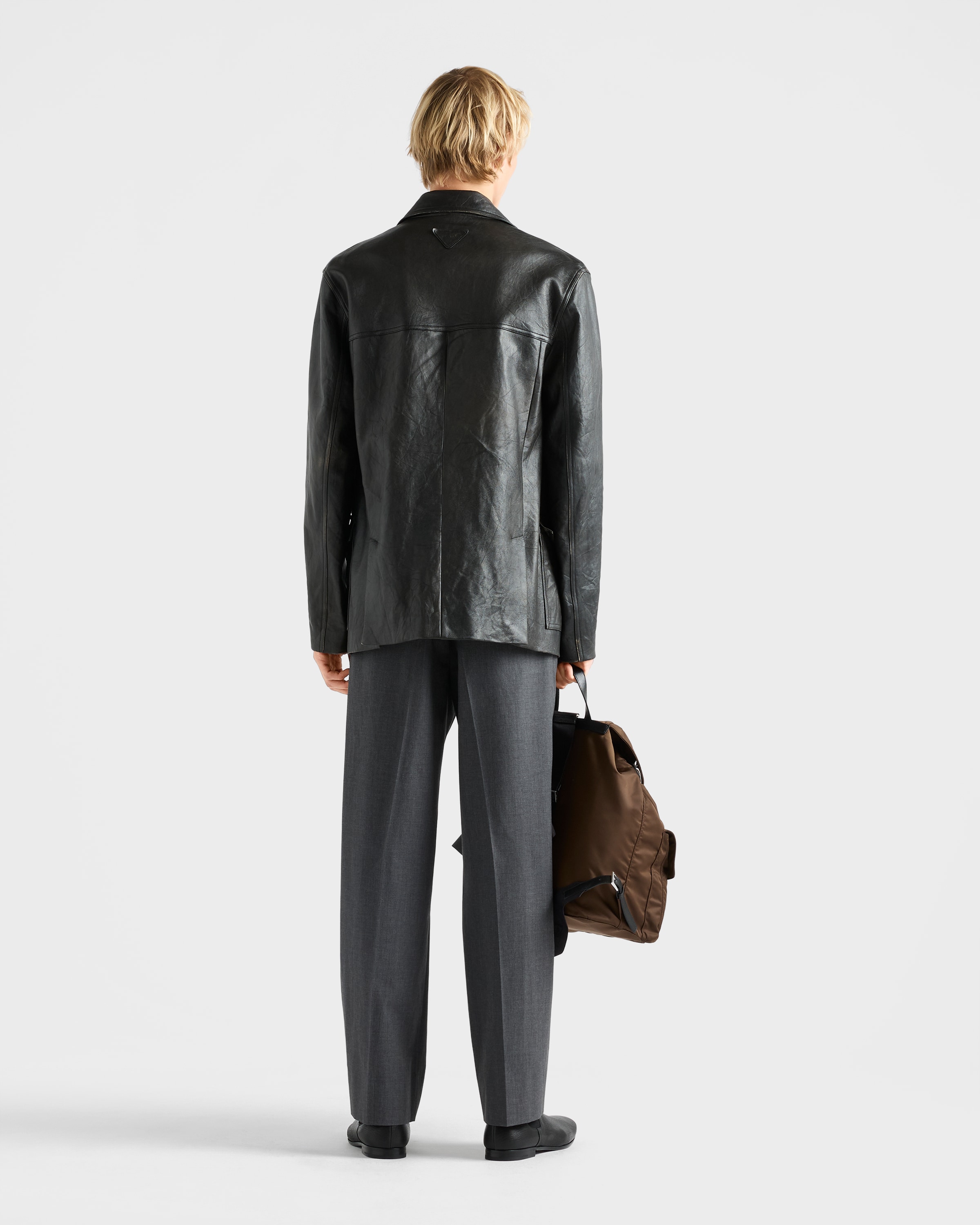 Double-breasted nappa leather caban jacket