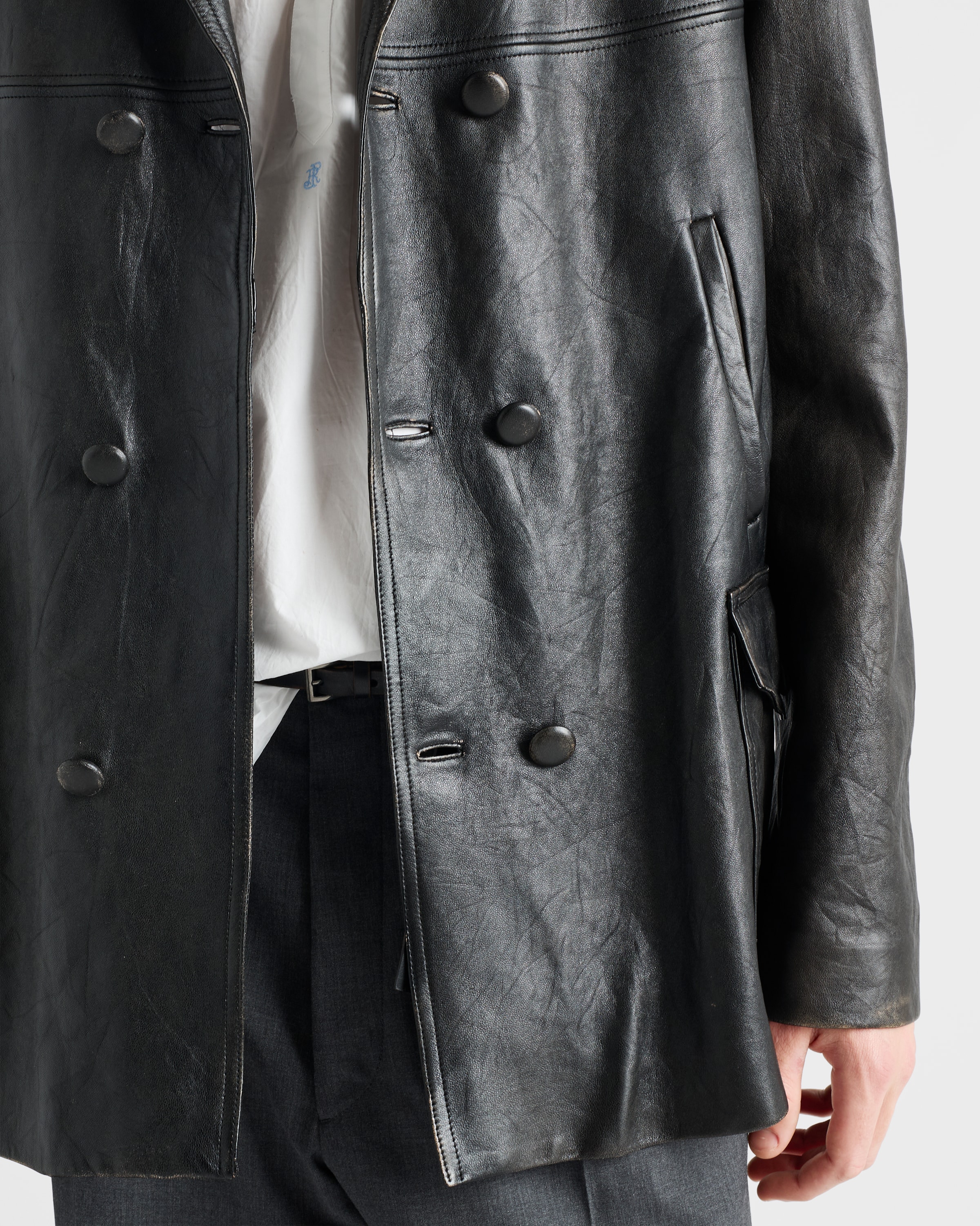 Double-breasted nappa leather caban jacket