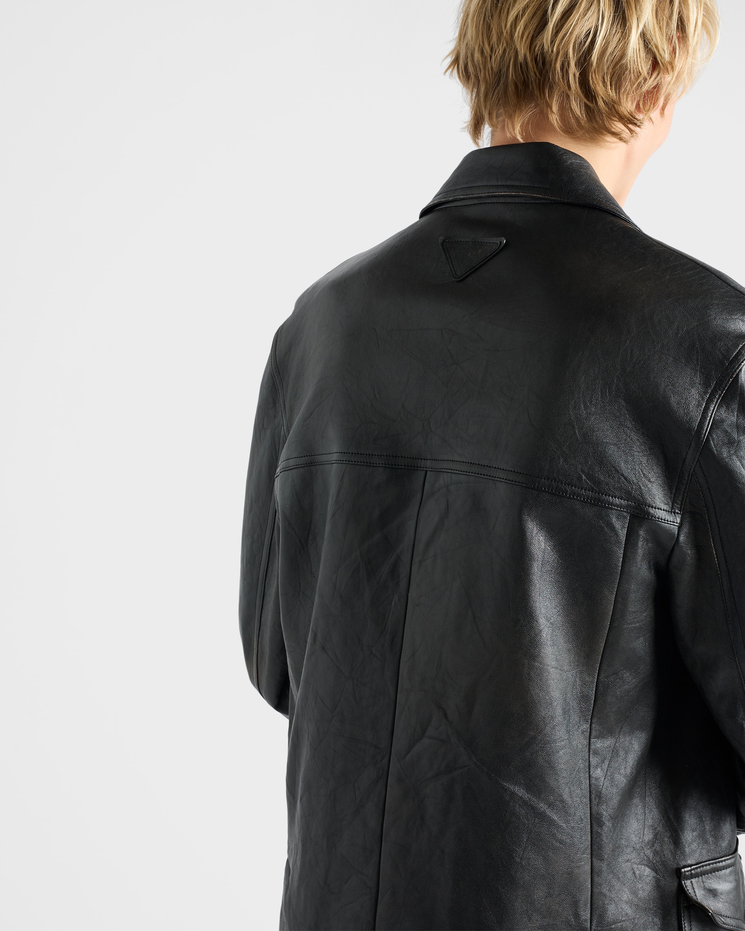 Double-breasted nappa leather caban jacket