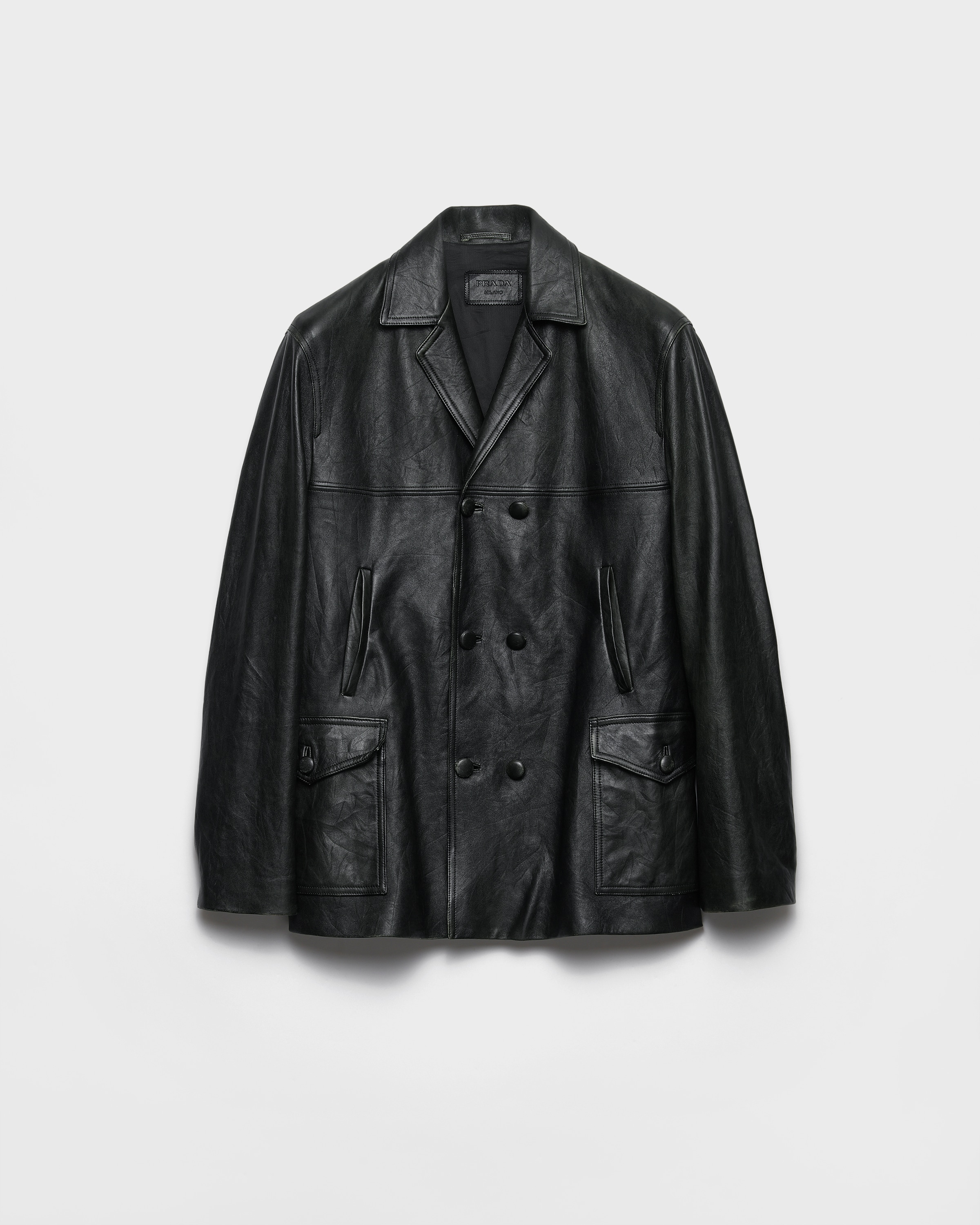 Double-breasted nappa leather caban jacket
