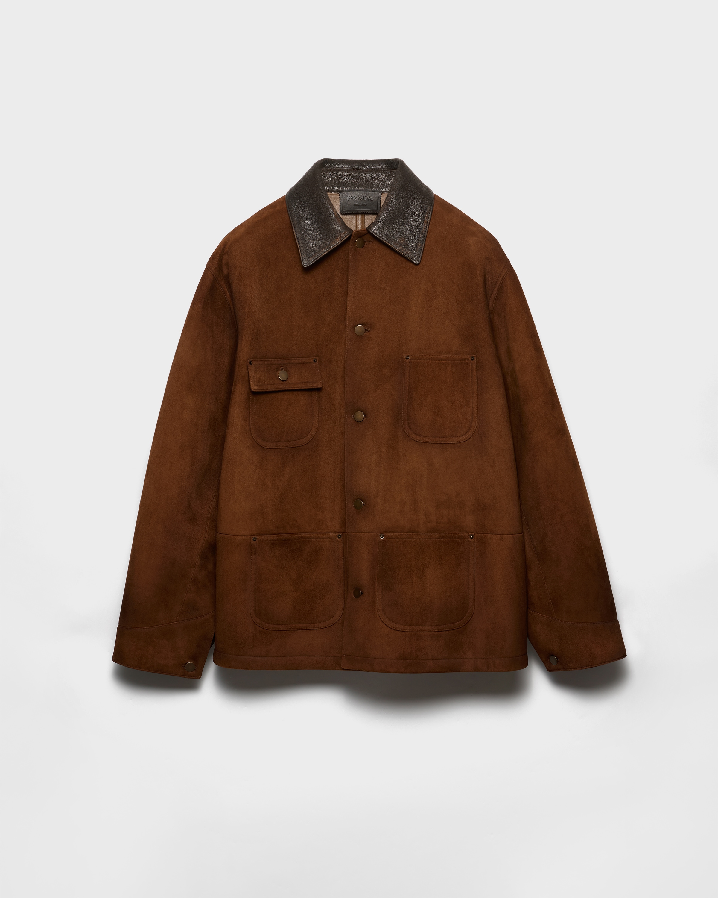 Prada Veste Caban En Veau Velours, Homme, Marron Cacao, Taille 48