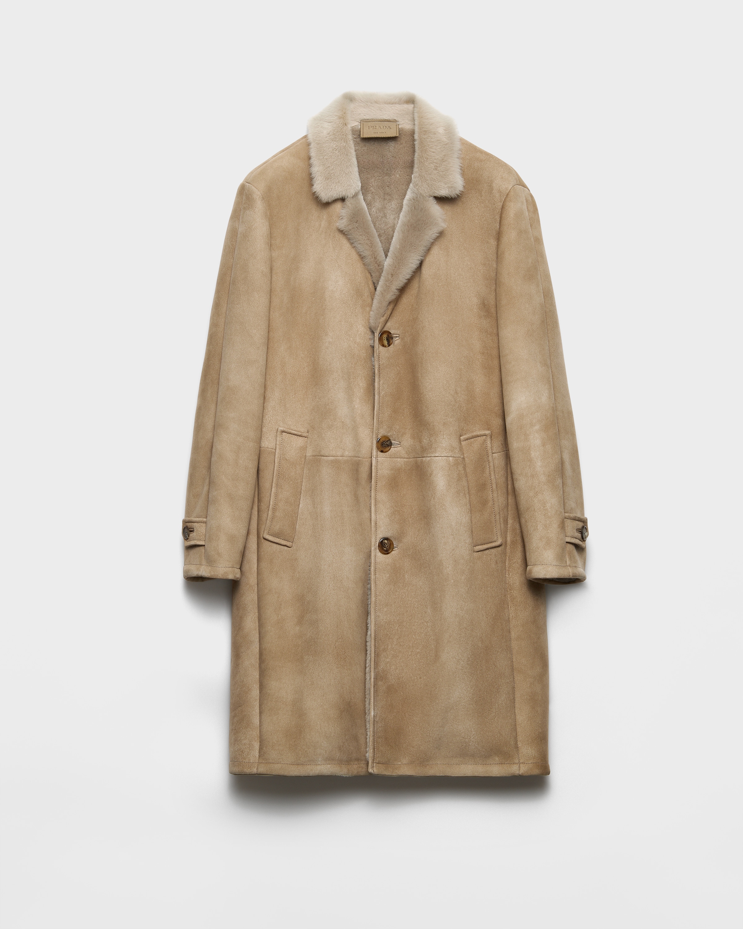 Prada Shearling Coat, Man, Pumice Stone, Size 52
