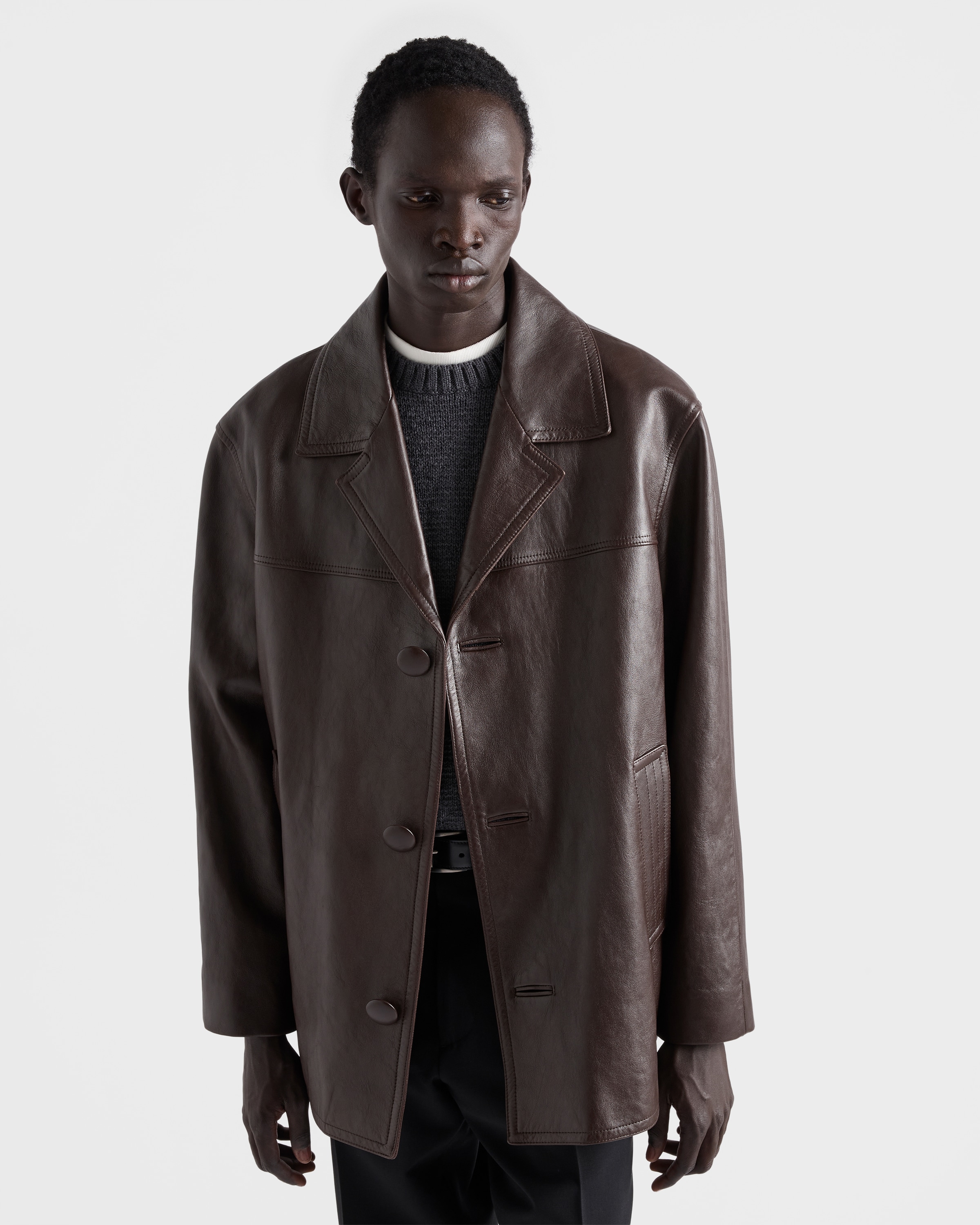 Coffee Nappa Leather Caban Jacket | PRADA - United States