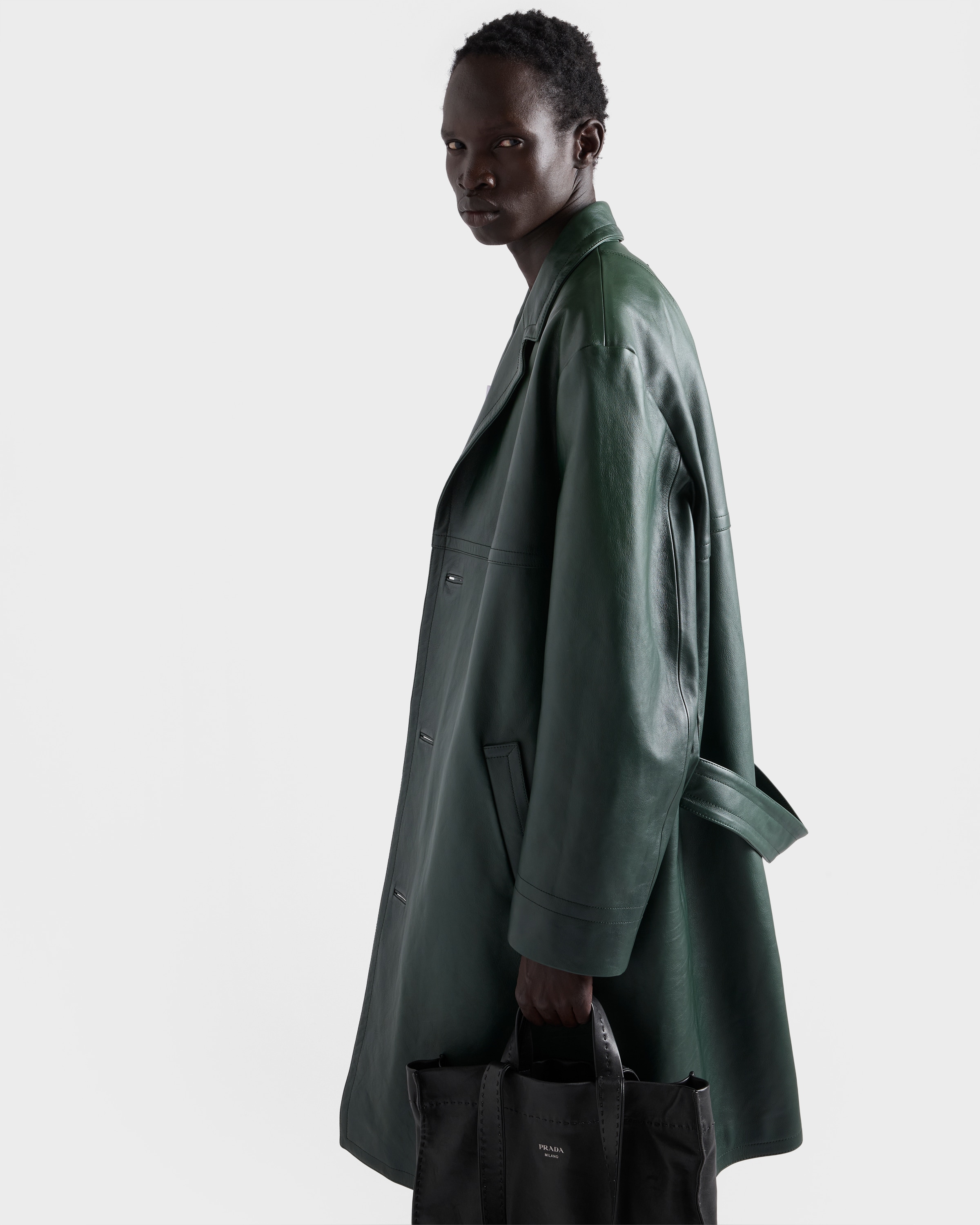 Emerald Green Leather Coat | PRADA - United States