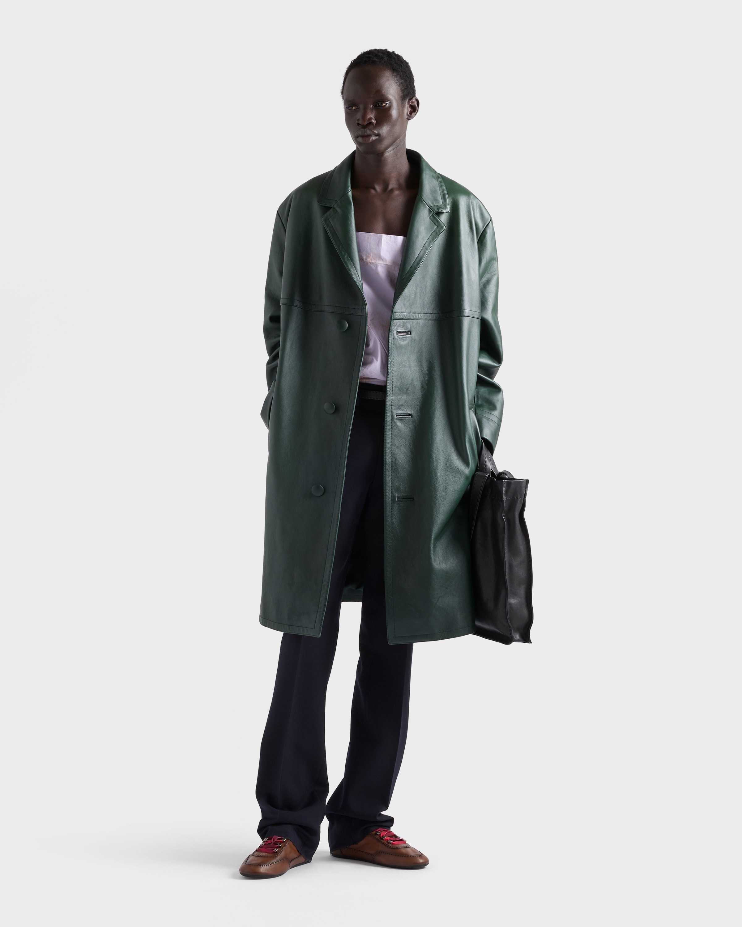 Emerald Green Leather Coat | PRADA - United States