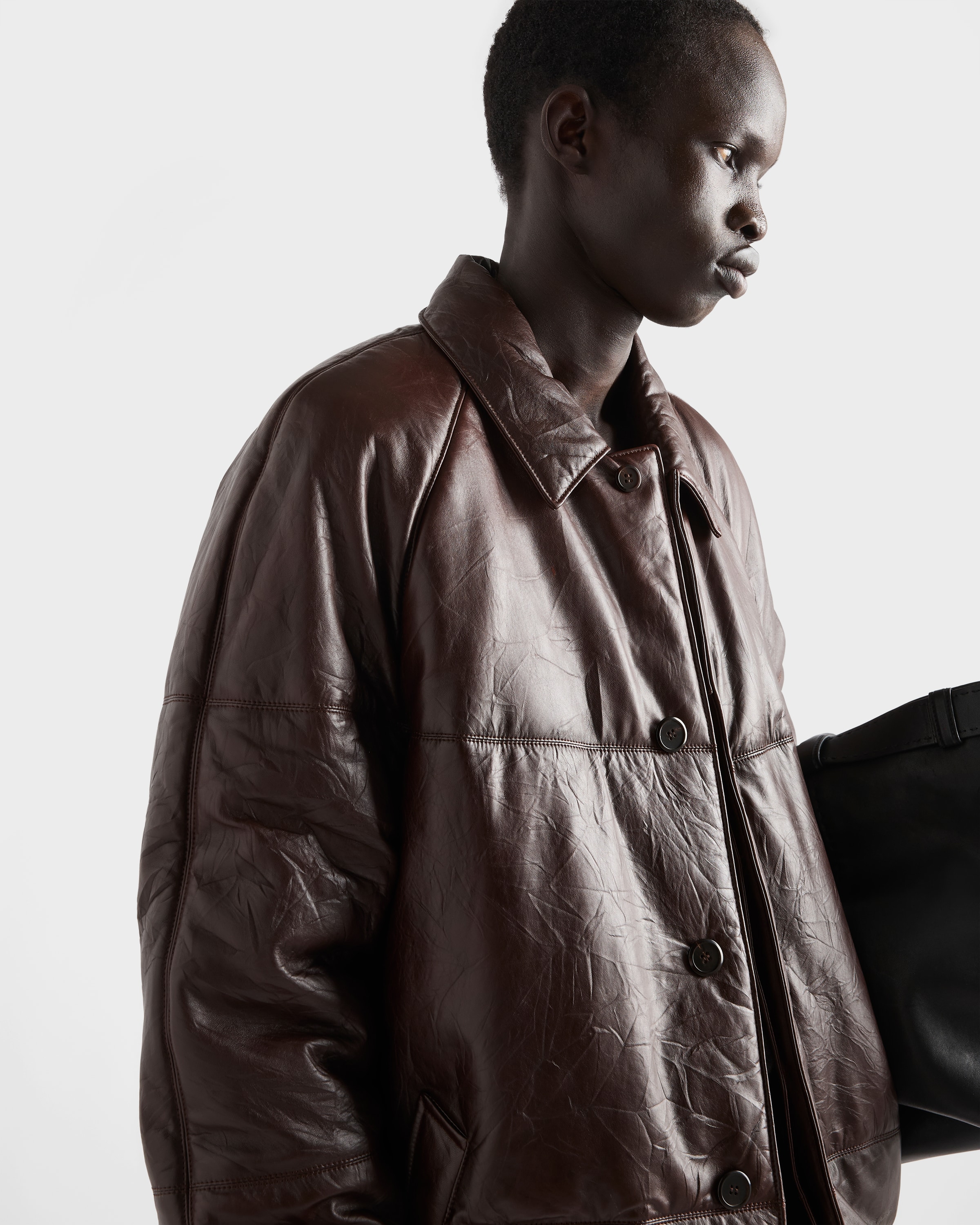 Cocoa Brown Padded Nappa Leather Coat | PRADA - United States