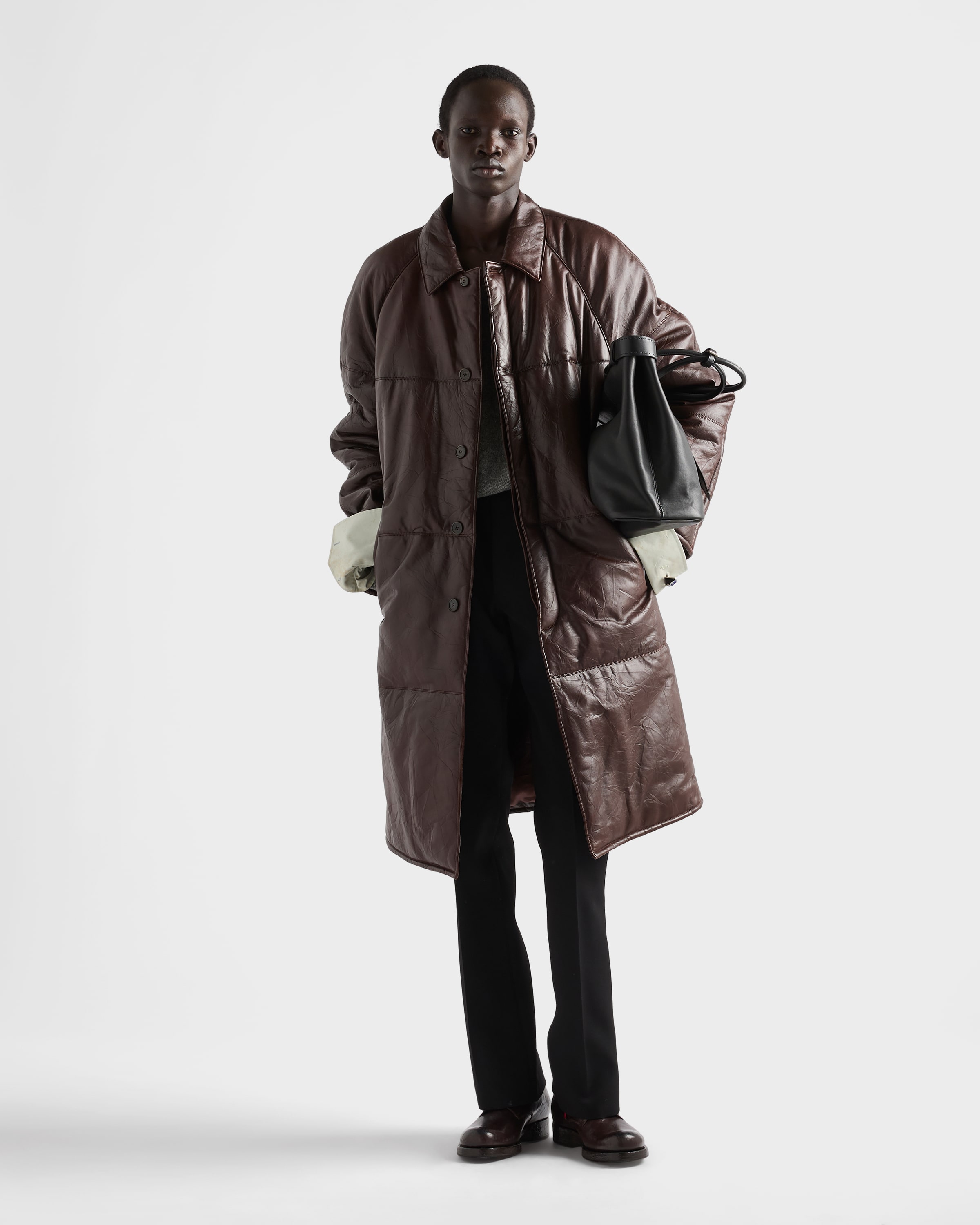 Cocoa Brown Padded Nappa Leather Coat | PRADA - United States