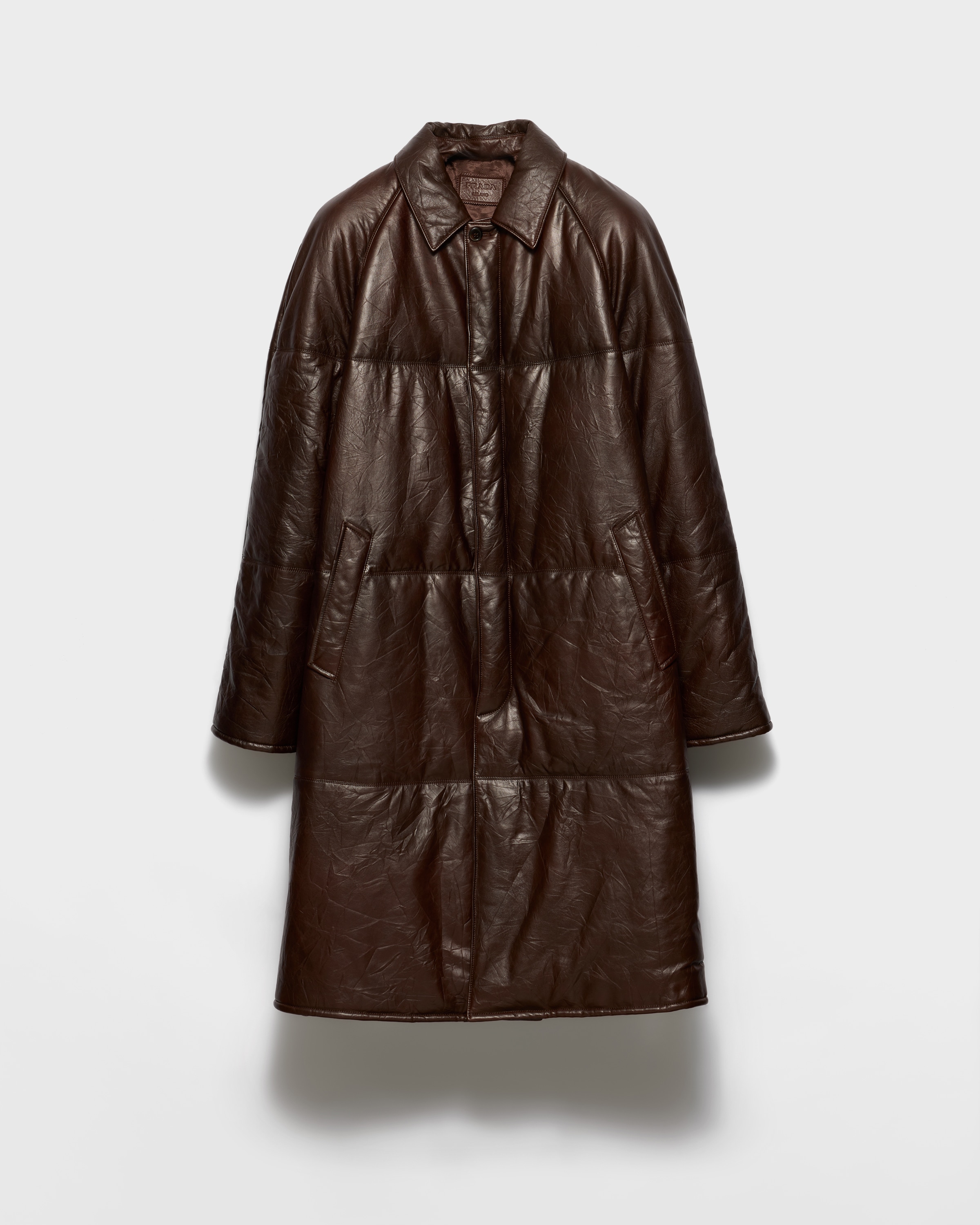 Cocoa Brown Padded Nappa Leather Coat | PRADA - United States
