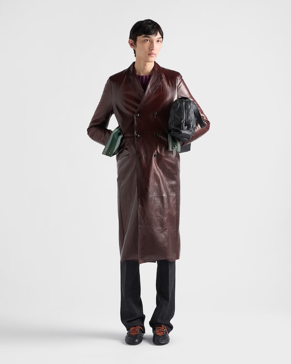 Double-breasted nappa leather coat - Cocoa Brown Double-breasted nappa leather coat - Cocoa Brown