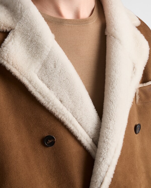 Double-breasted shearling coat - Camel/Natural Double-breasted shearling coat - Camel/Natural