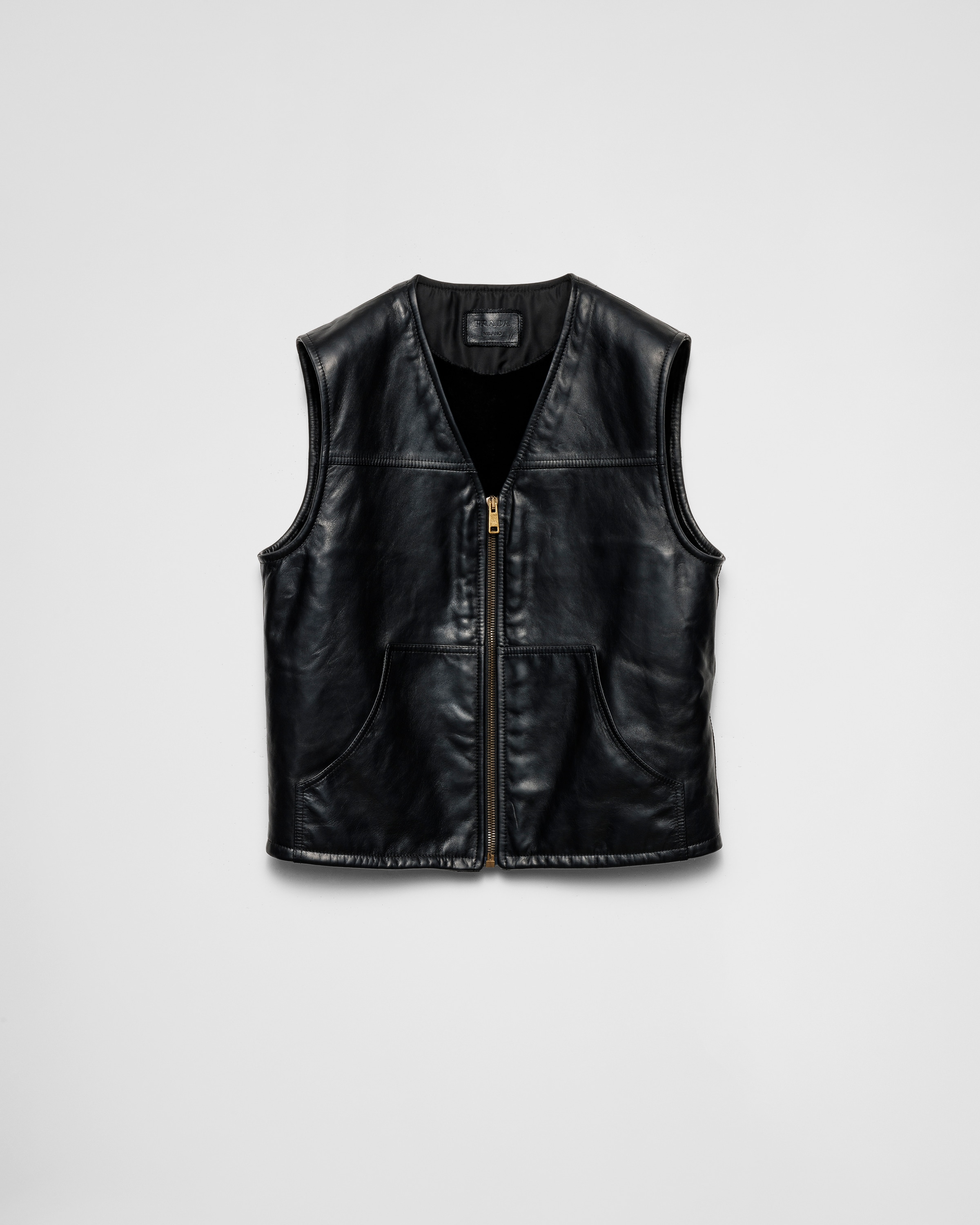 Prada Leather And Shearling Waistcoat In Black