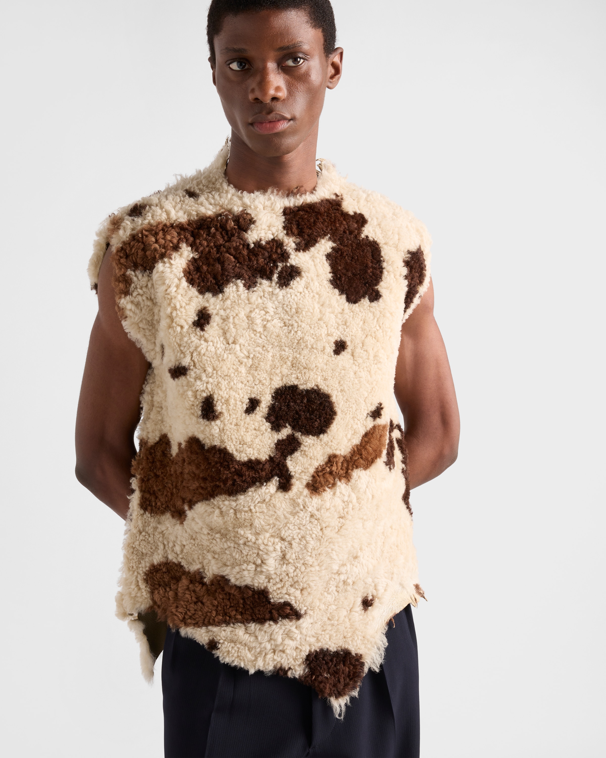 Prada Sheepskin Irregular-hem Vest In Neutral