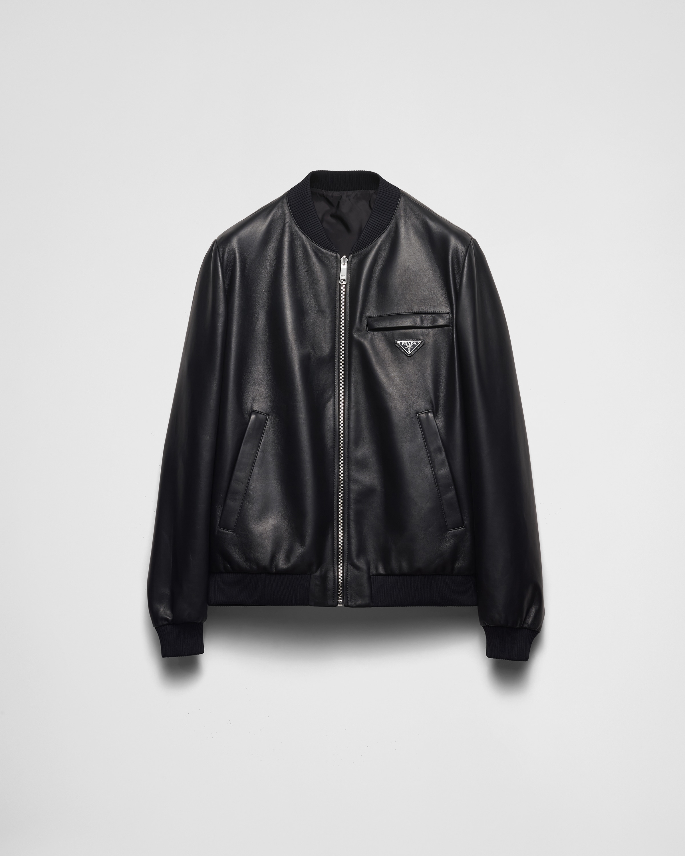 Prada Reversible Nappa Leather Bomber Jacket, Man, Black, Size 56