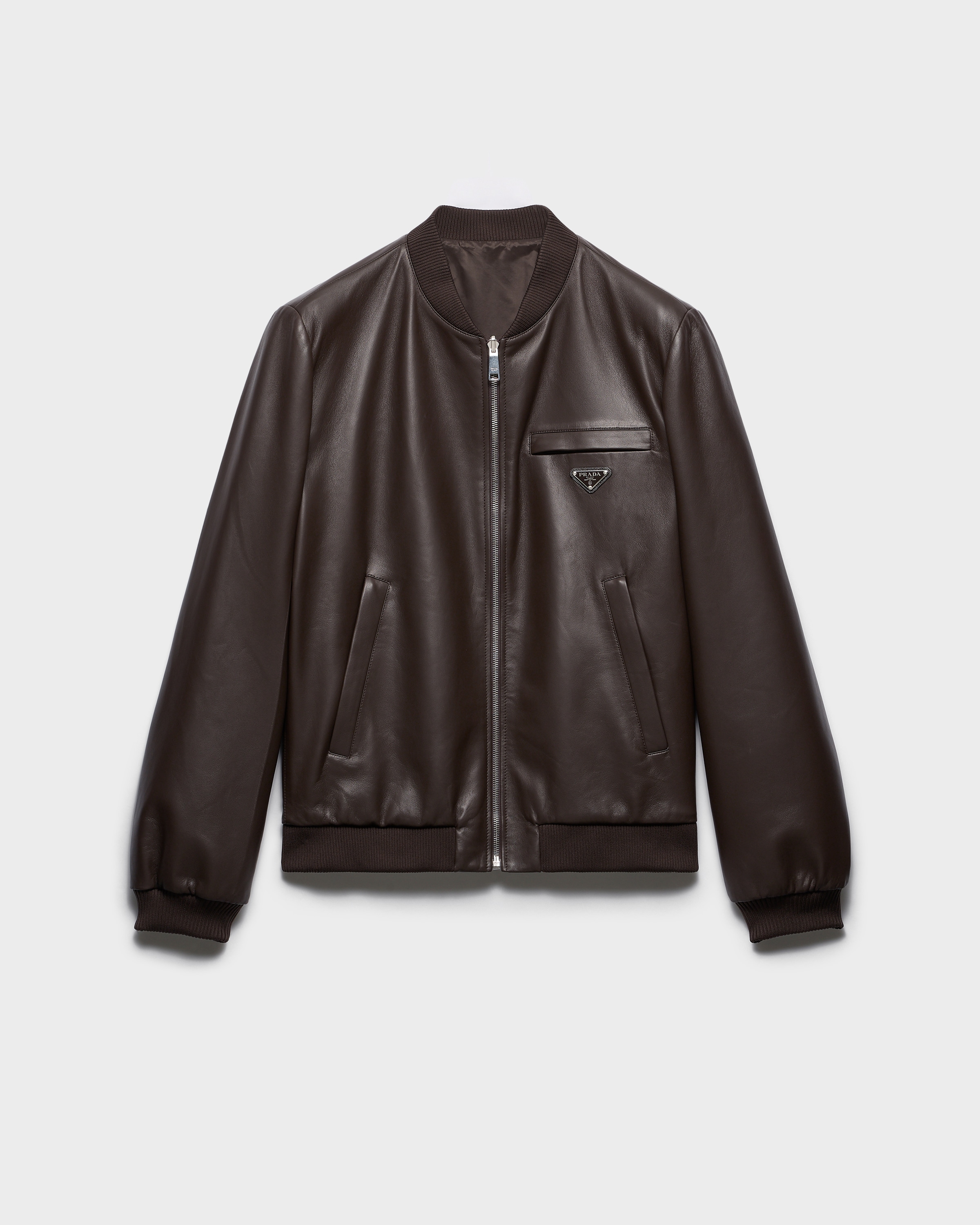 ダークブラウン ナッパレザー ボンバージャケット | PRADA - 日本