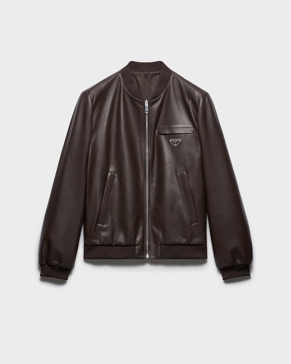 Reversible nappa leather bomber jacket - Dark Brown Reversible nappa leather bomber jacket - Dark Brown