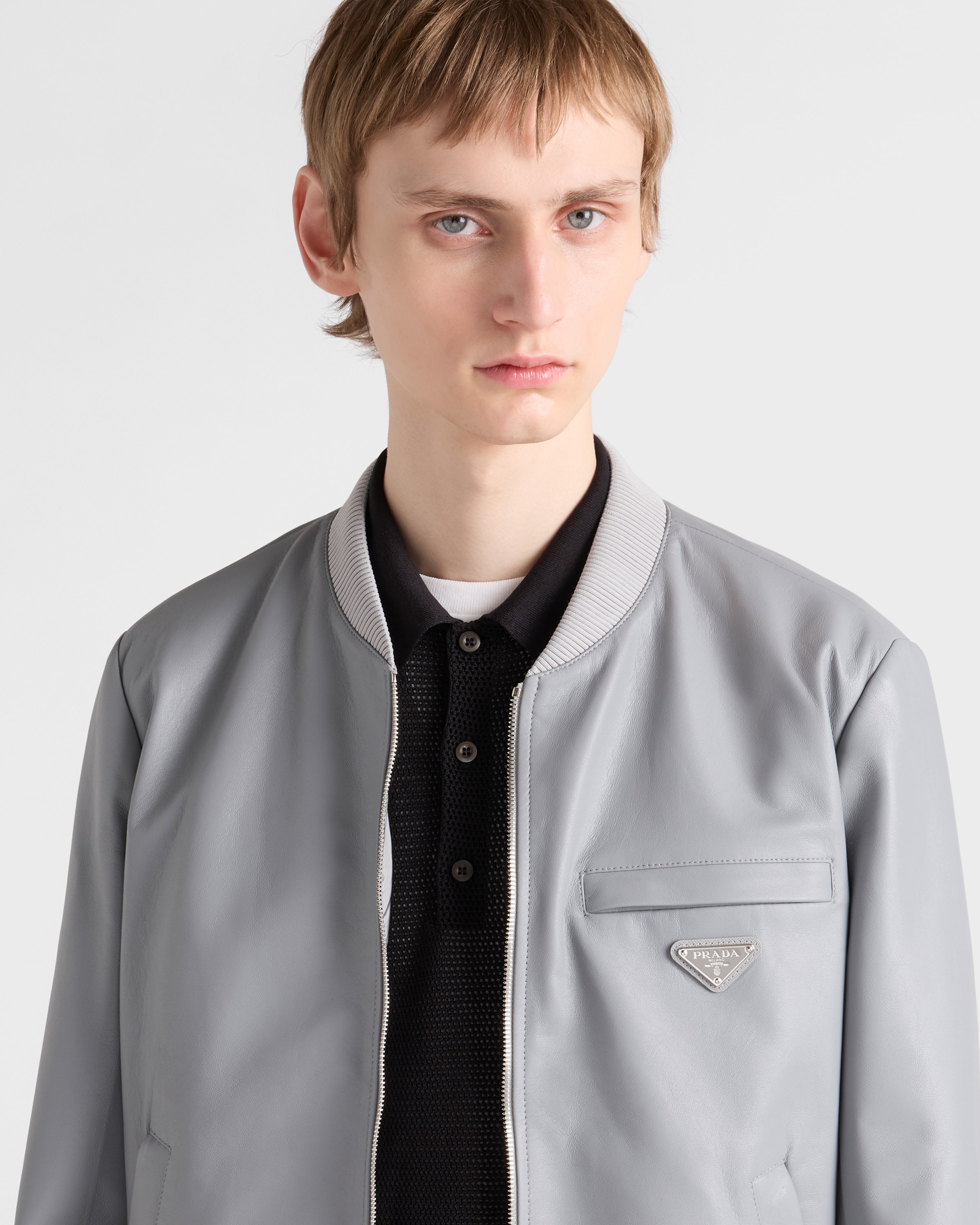 PRADA ボンバージャケット　リバーシブル Granite Gray Reversible Nappa Leather Bomber Jacket | PRADA