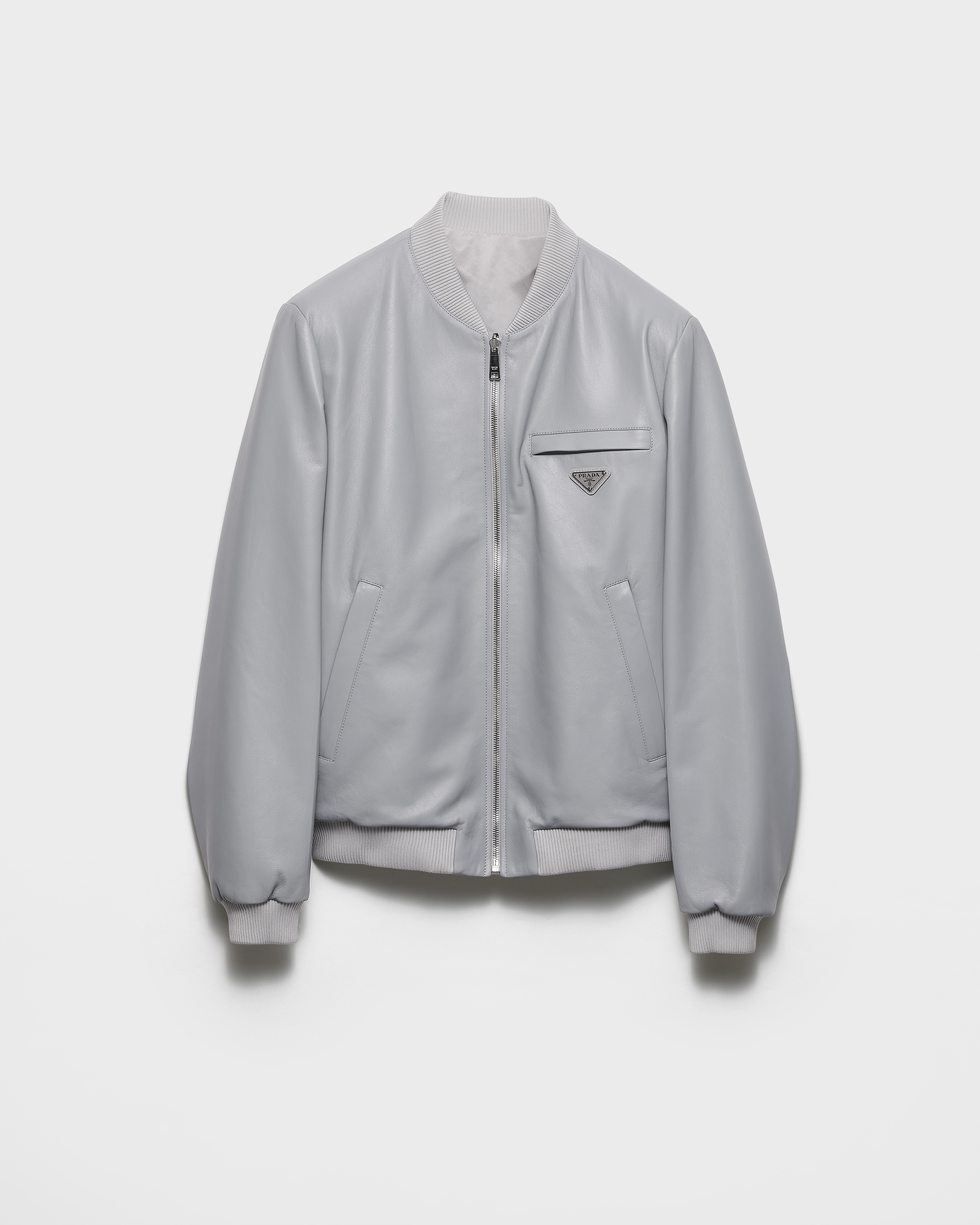 Granite Gray Reversible Nappa Leather Bomber Jacket | PRADA