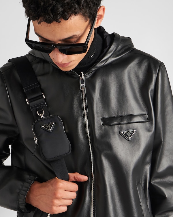 Reversible nappa leather and Re-Nylon jacket - Black Reversible nappa leather and Re-Nylon jacket - Black