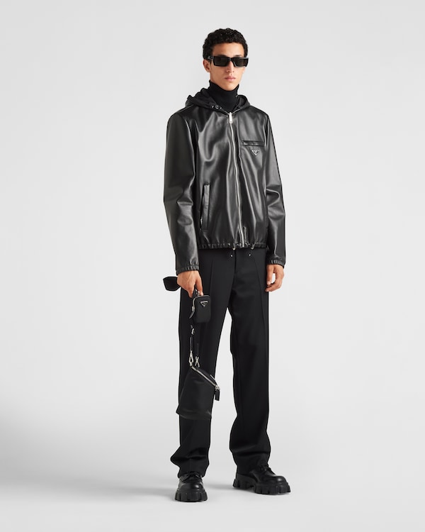 Reversible nappa leather and Re-Nylon jacket - Black Reversible nappa leather and Re-Nylon jacket - Black