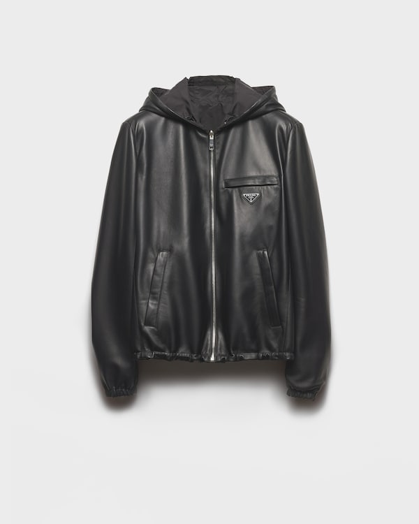 Reversible nappa leather and Re-Nylon jacket - Black Reversible nappa leather and Re-Nylon jacket - Black
