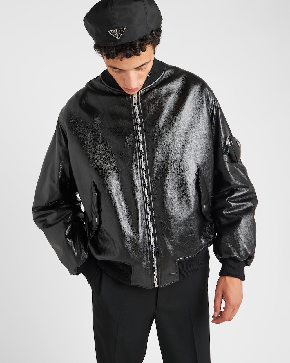 Black Nappa leather bomber jacket | Prada