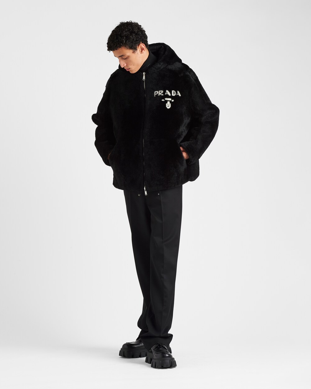 schwarz Wendejacke aus Lammfell | Prada