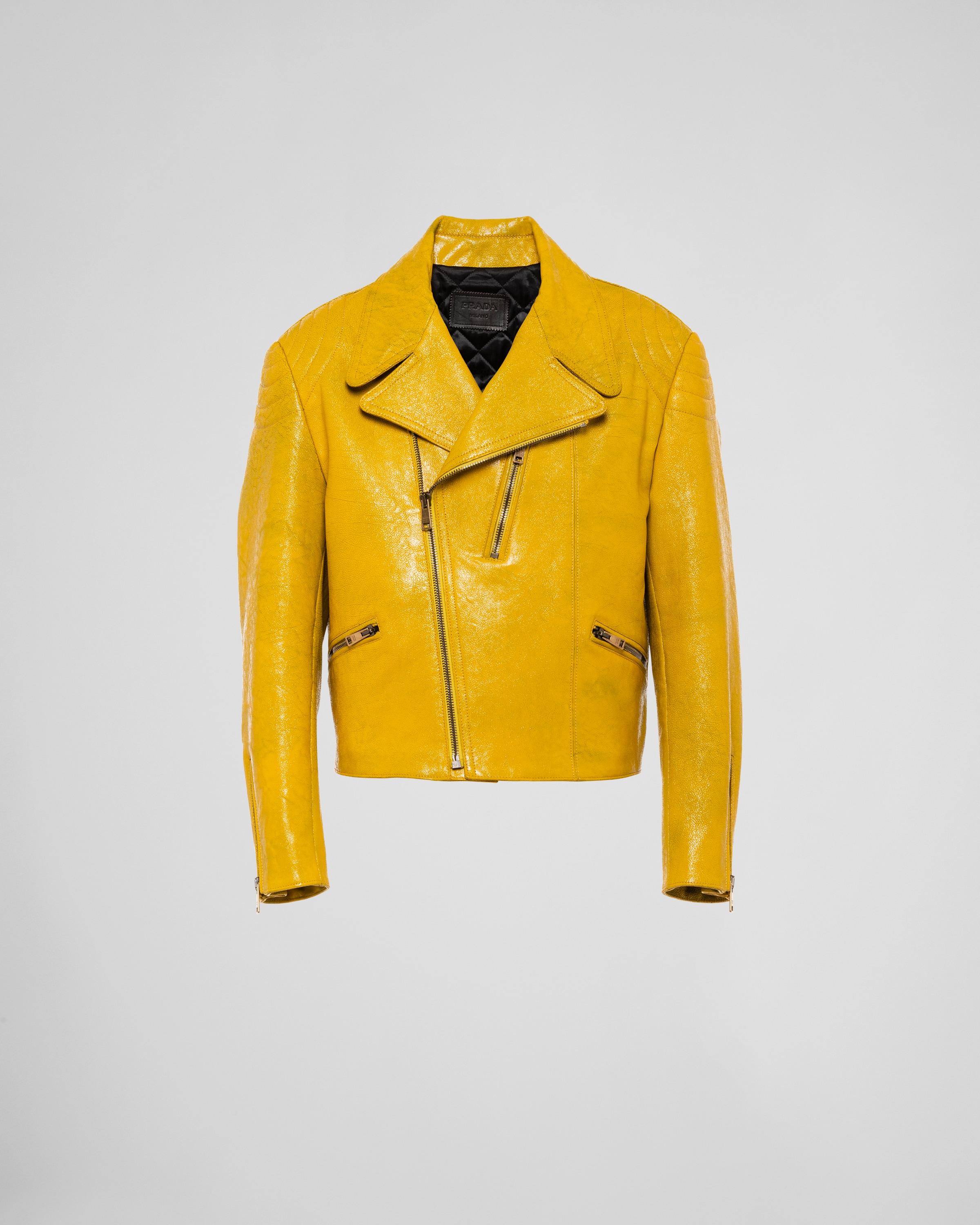 Yellow Leather Biker Jacket | PRADA