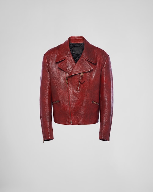 cropped leather jacket red
