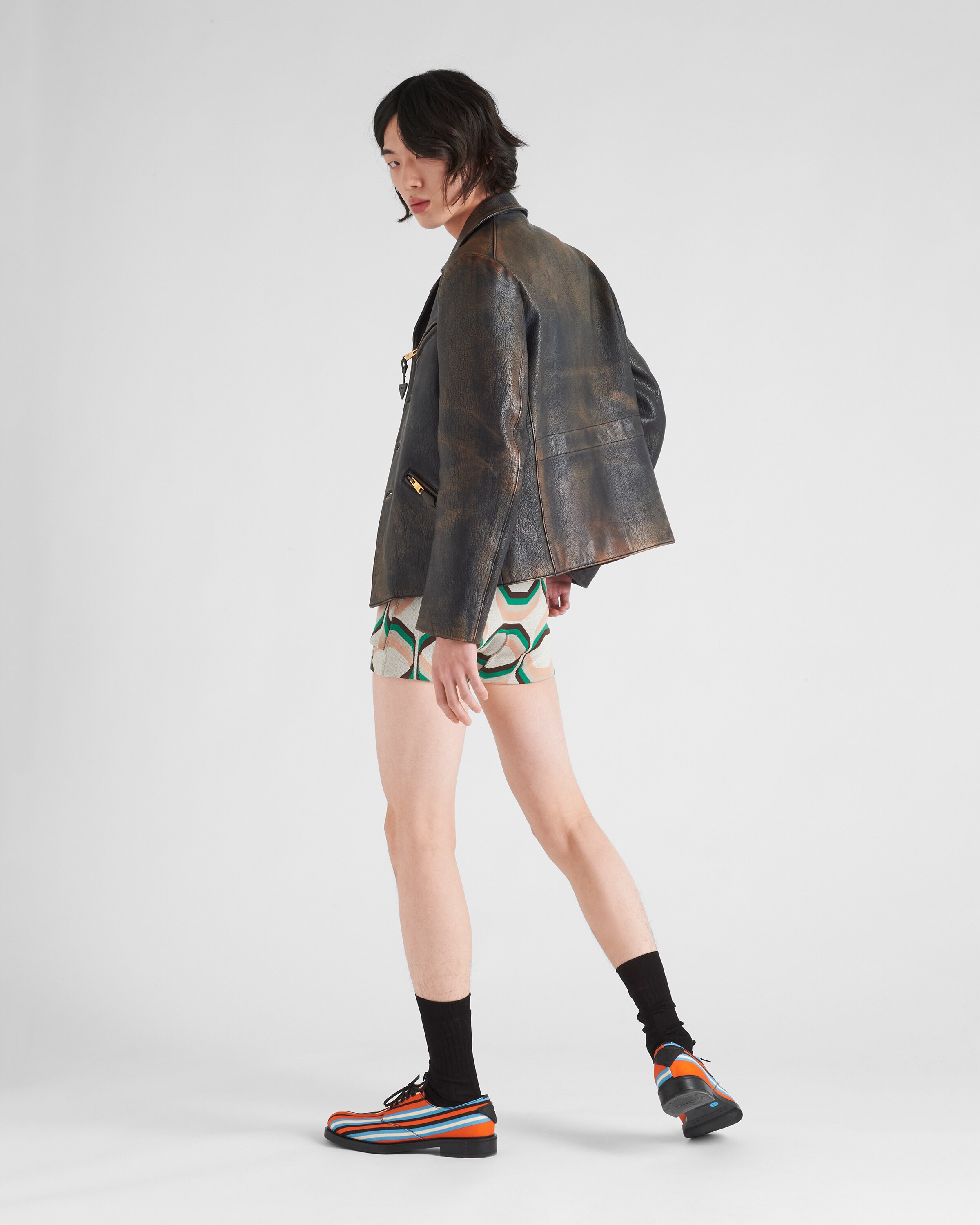 Navy Nappa leather jacket | Prada
