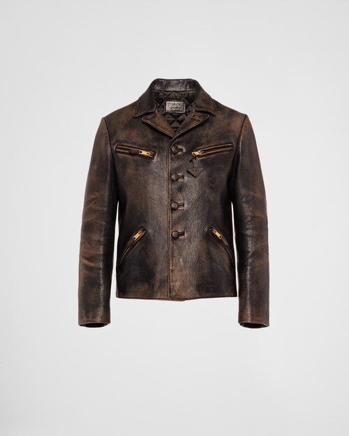 Prada Nappa Leather Jacket, Men, Navy, Size 48
