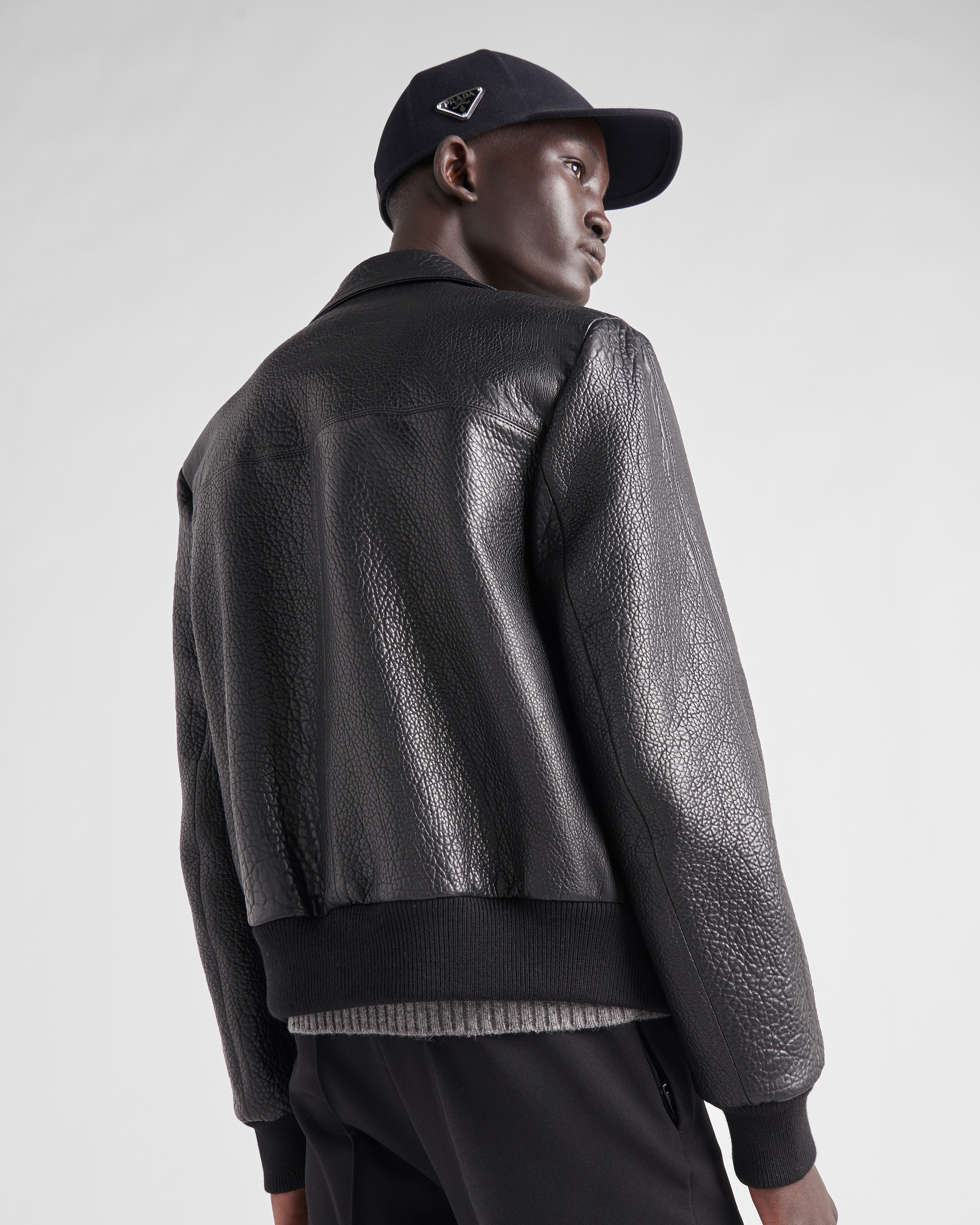Prada black leather jacket new arrivals
