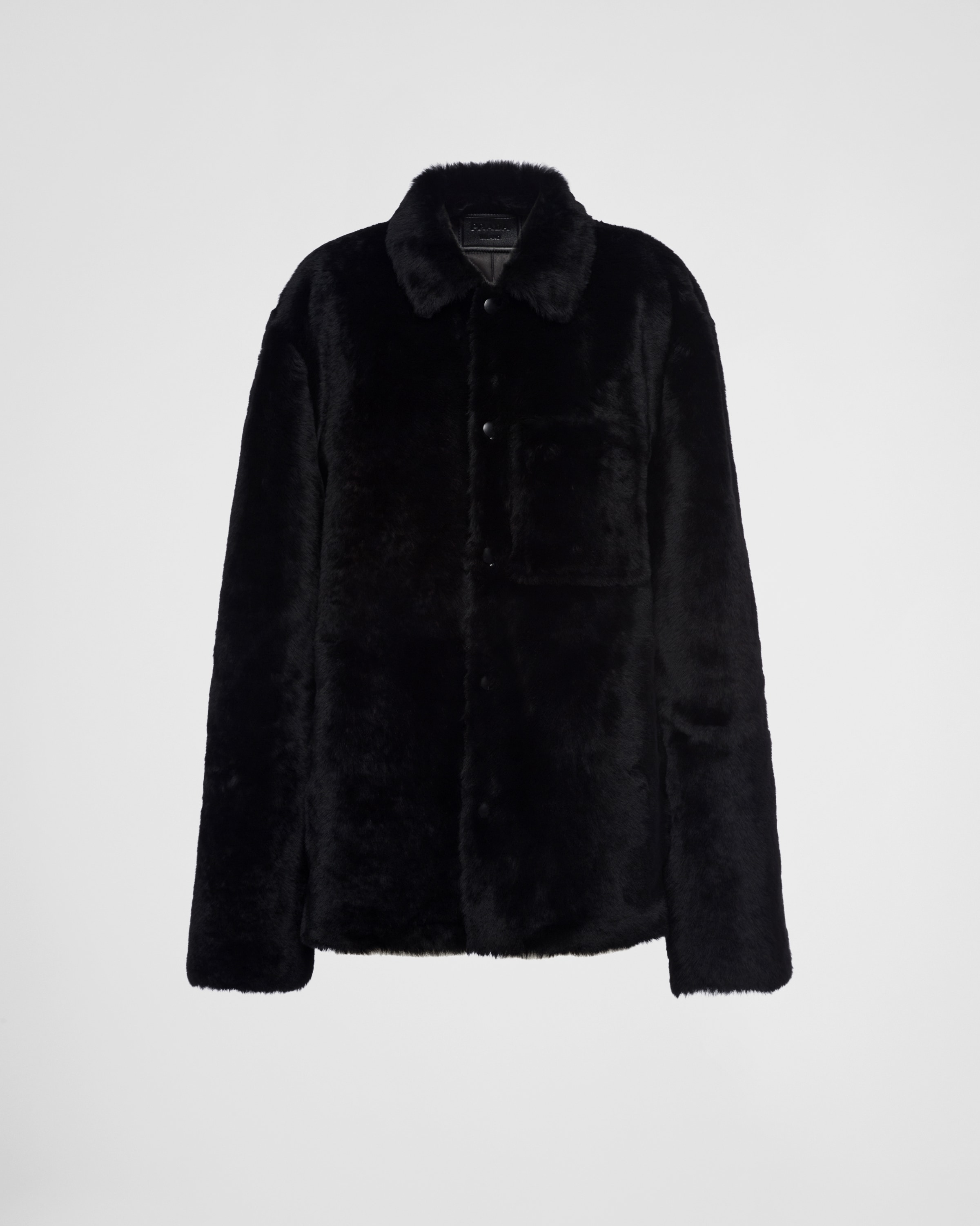 Prada Shearling Blouson Jacket In Black