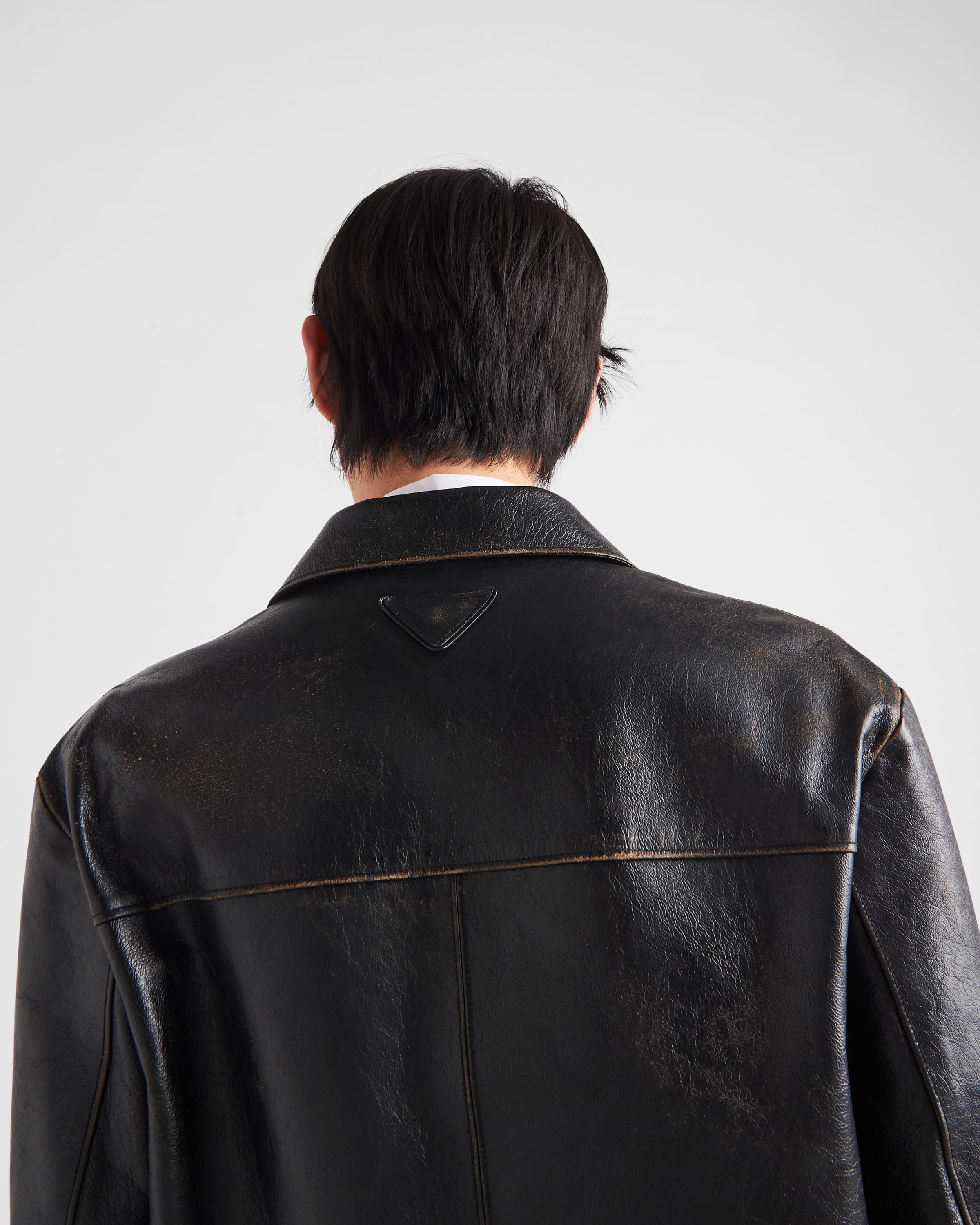 Shop Prada Leather Jacket In Black