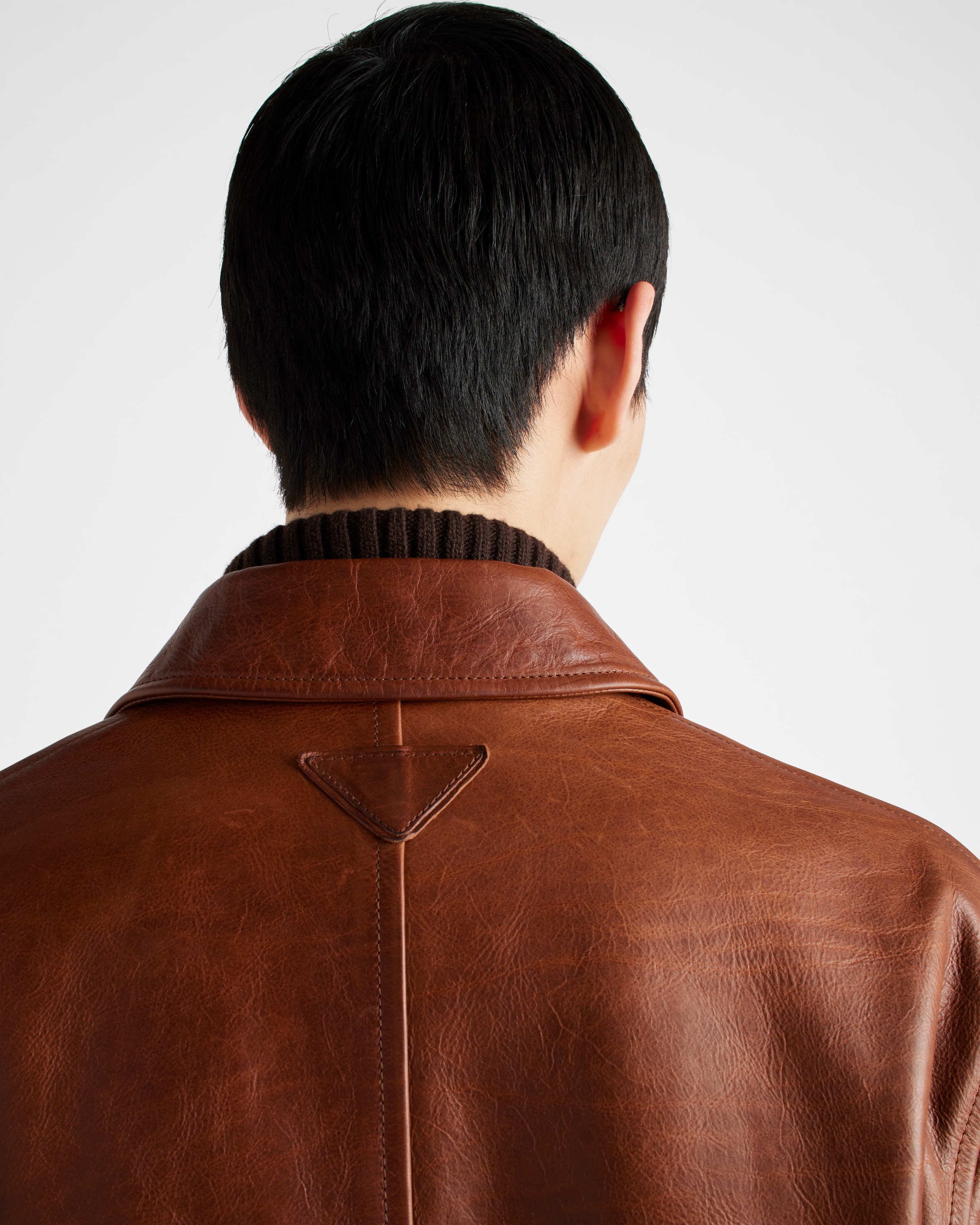 Mens brown prada leather jacket online
